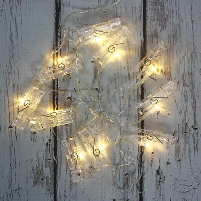 Led Işık Plastik 10'lu  Mandal Şerit Aydınlatma Pilli Ağaç Süsü