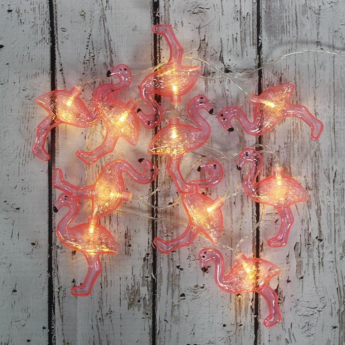 Led Işık Plastik Flamingo Dekor 10'lu Şerit Aydınlatma Pilli Ağaç Süsü