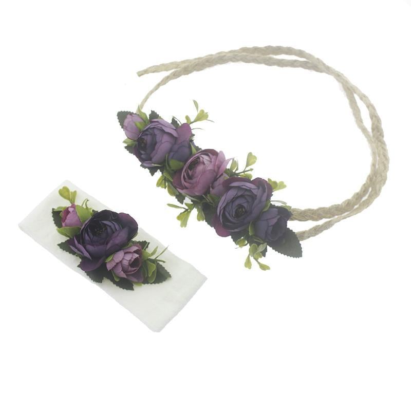 Mor Çiçekli Helen Taç Ve Bebek Bandanası