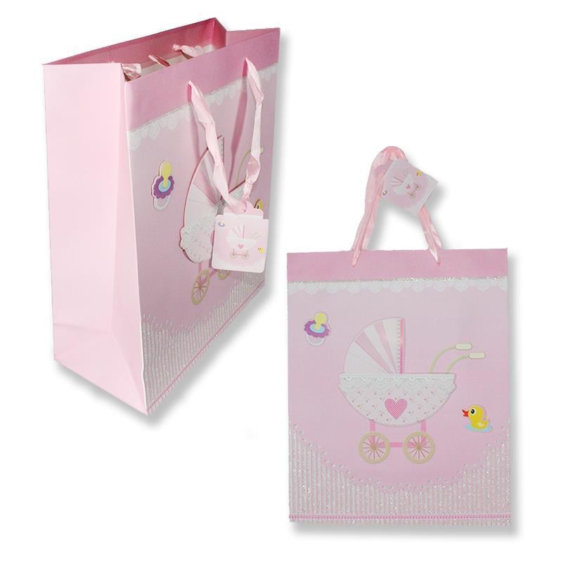 Pusetli Pembe Büyük Karton Çanta 26x31cm 1 Adet