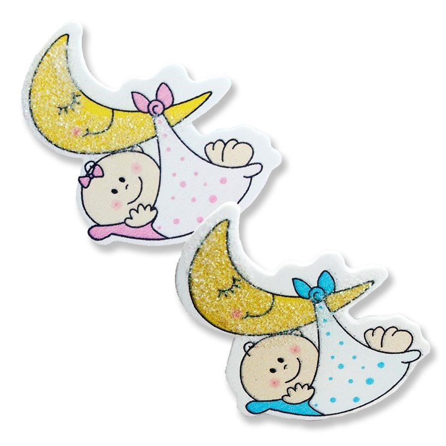 Simli Ahşap Sticker Bebek Ve Aydede 12 Adet