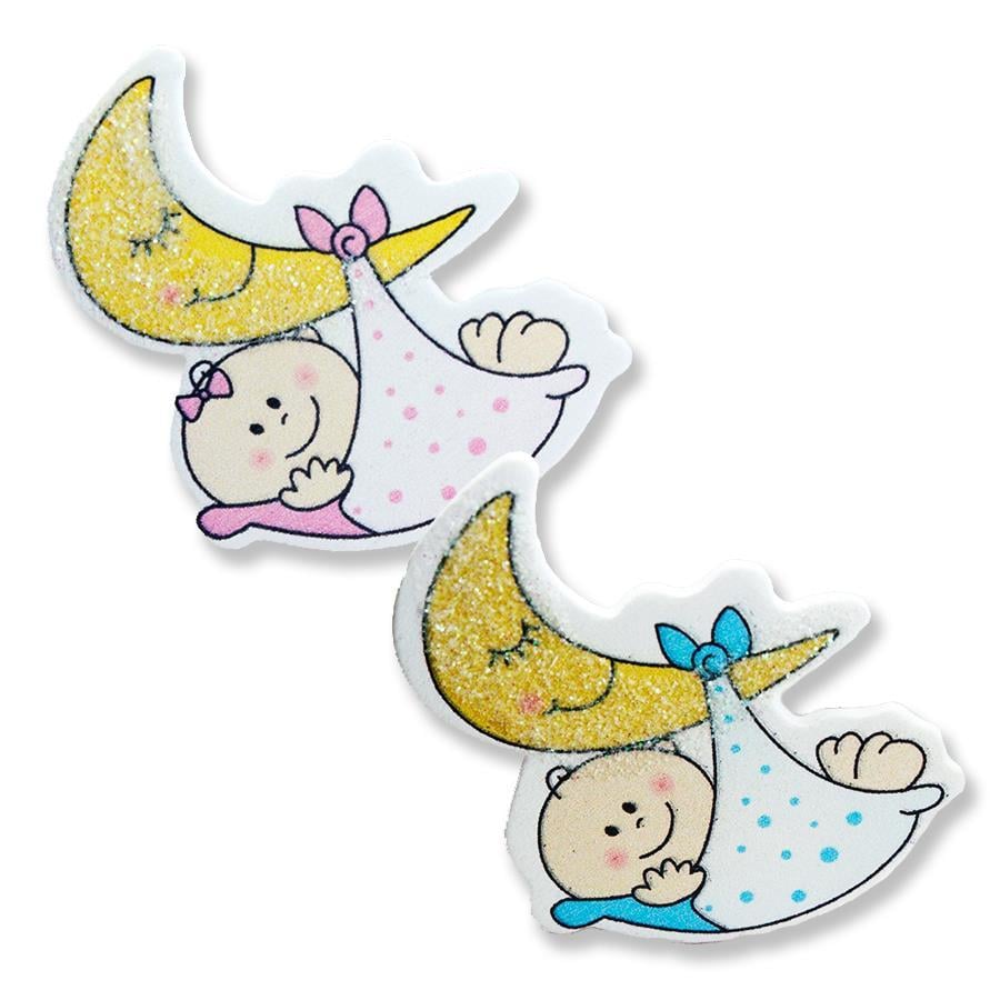 Simli Ahşap Sticker Bebek Ve Aydede 12 Adet