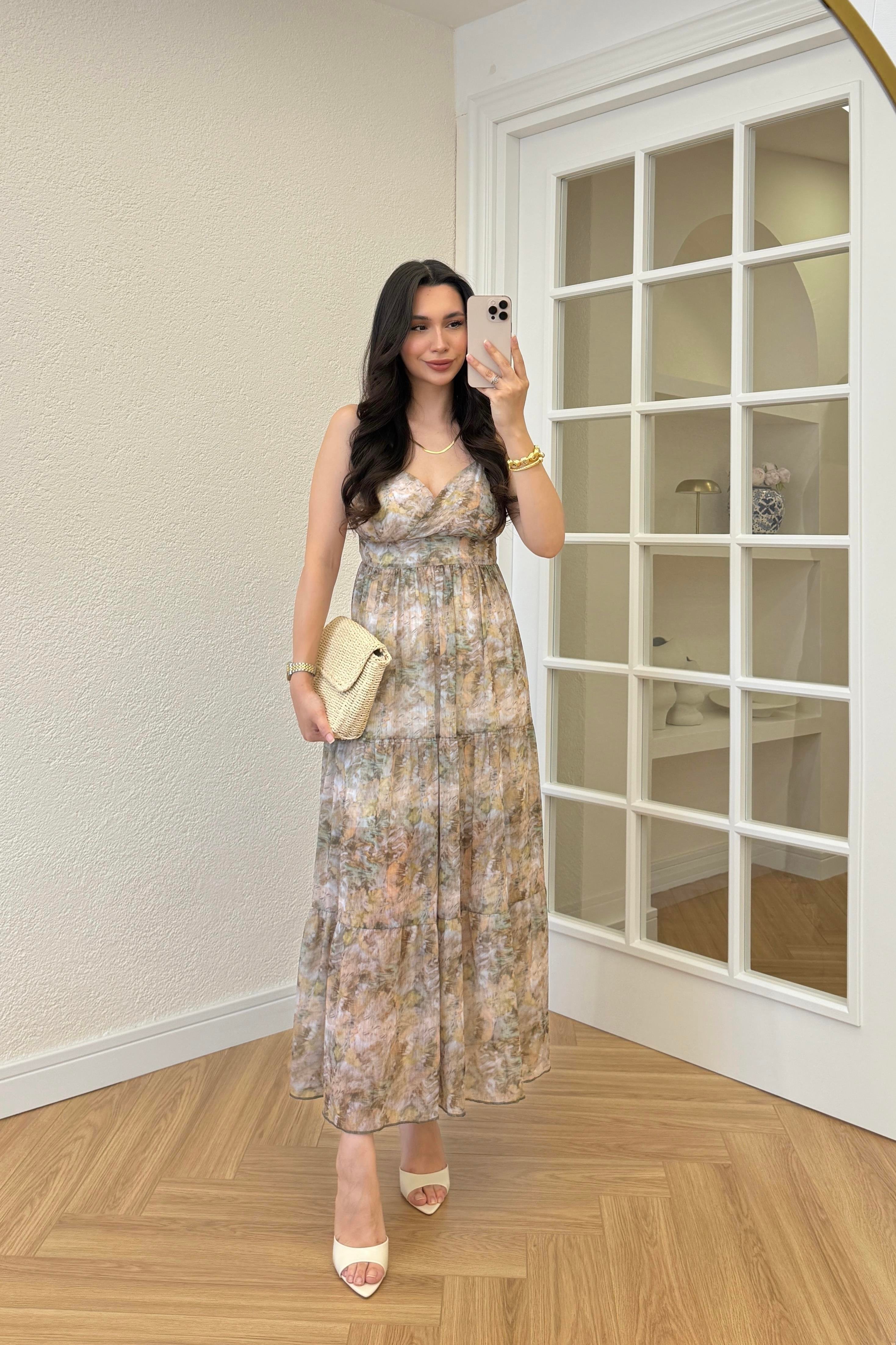 ELİSA DESENLİ ŞİFON ELBİSE