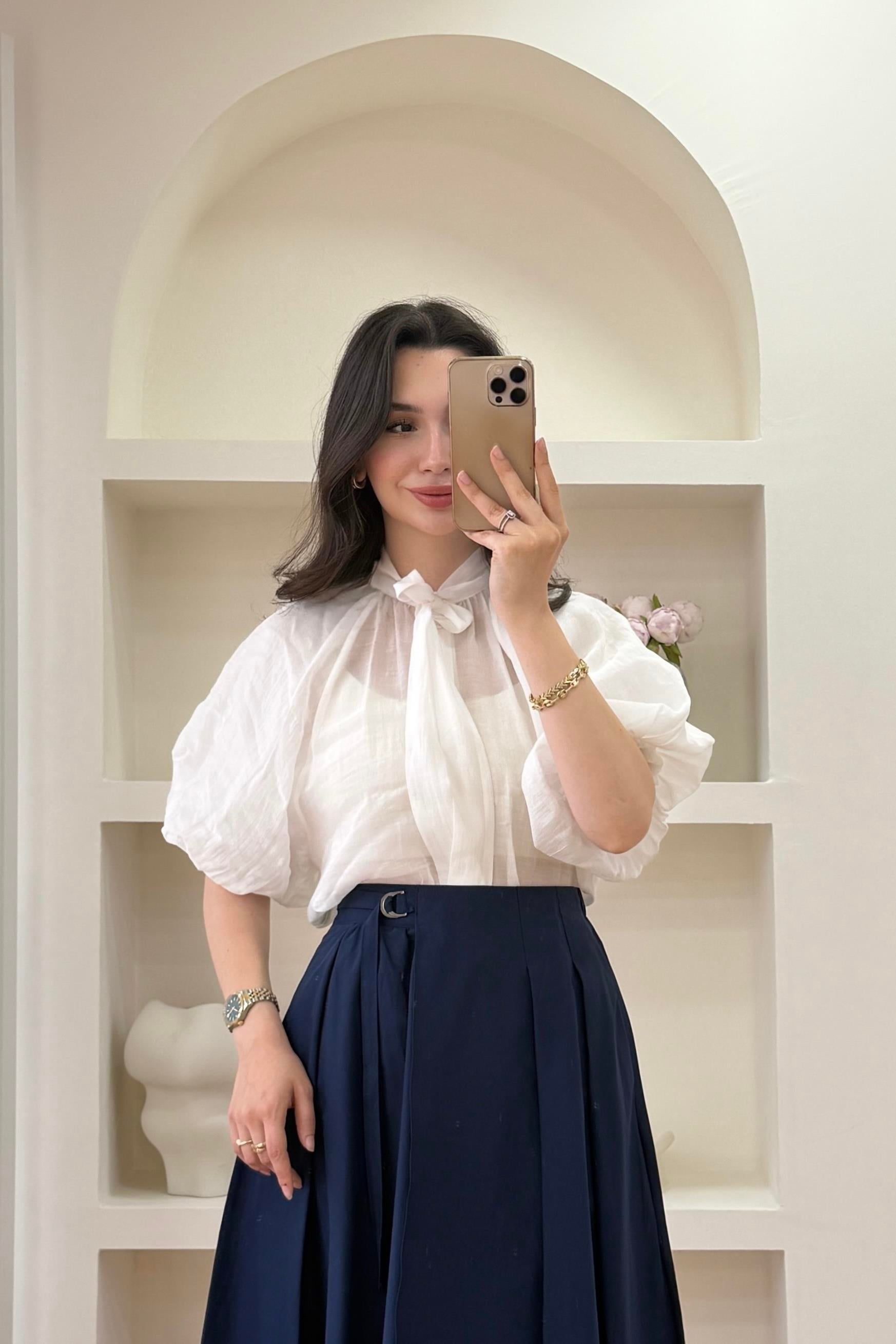 LENA ŞİFON GÖMLEK - BEYAZ