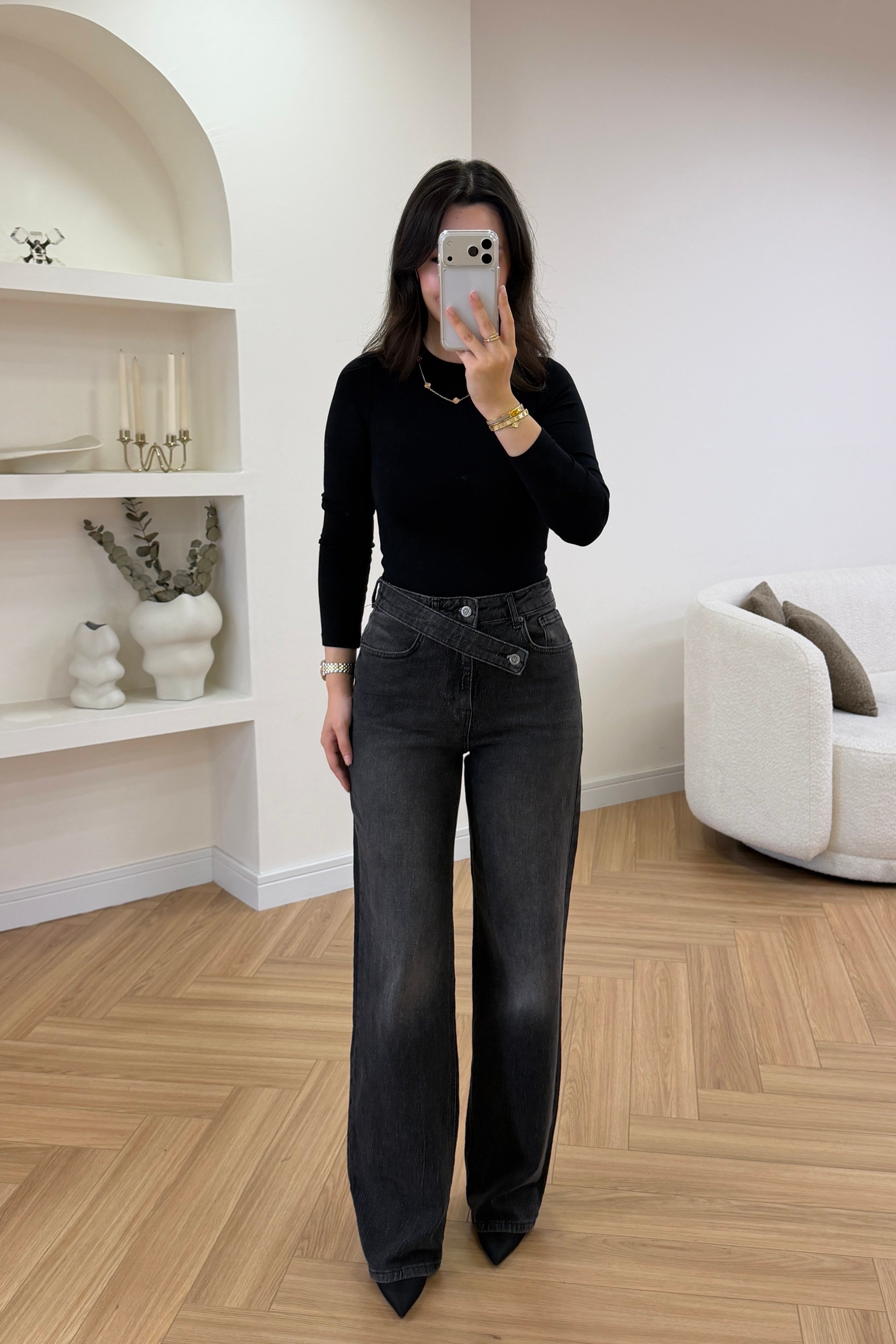 ÖN ÇAPRAZ WİDE LEG PANTOLON - FÜME