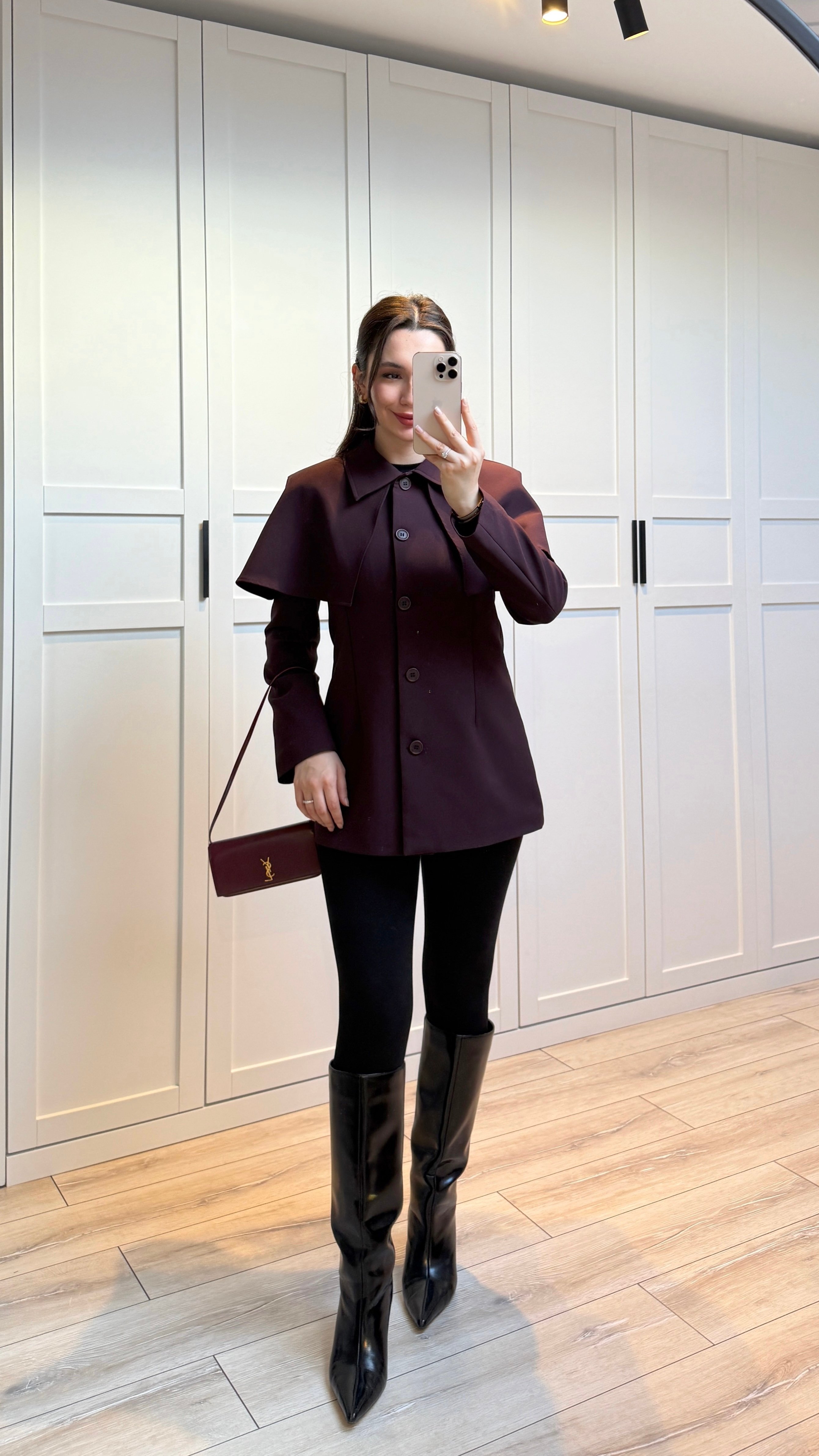 PELERİN DETAYLI FİT CEKET - MÜRDÜM