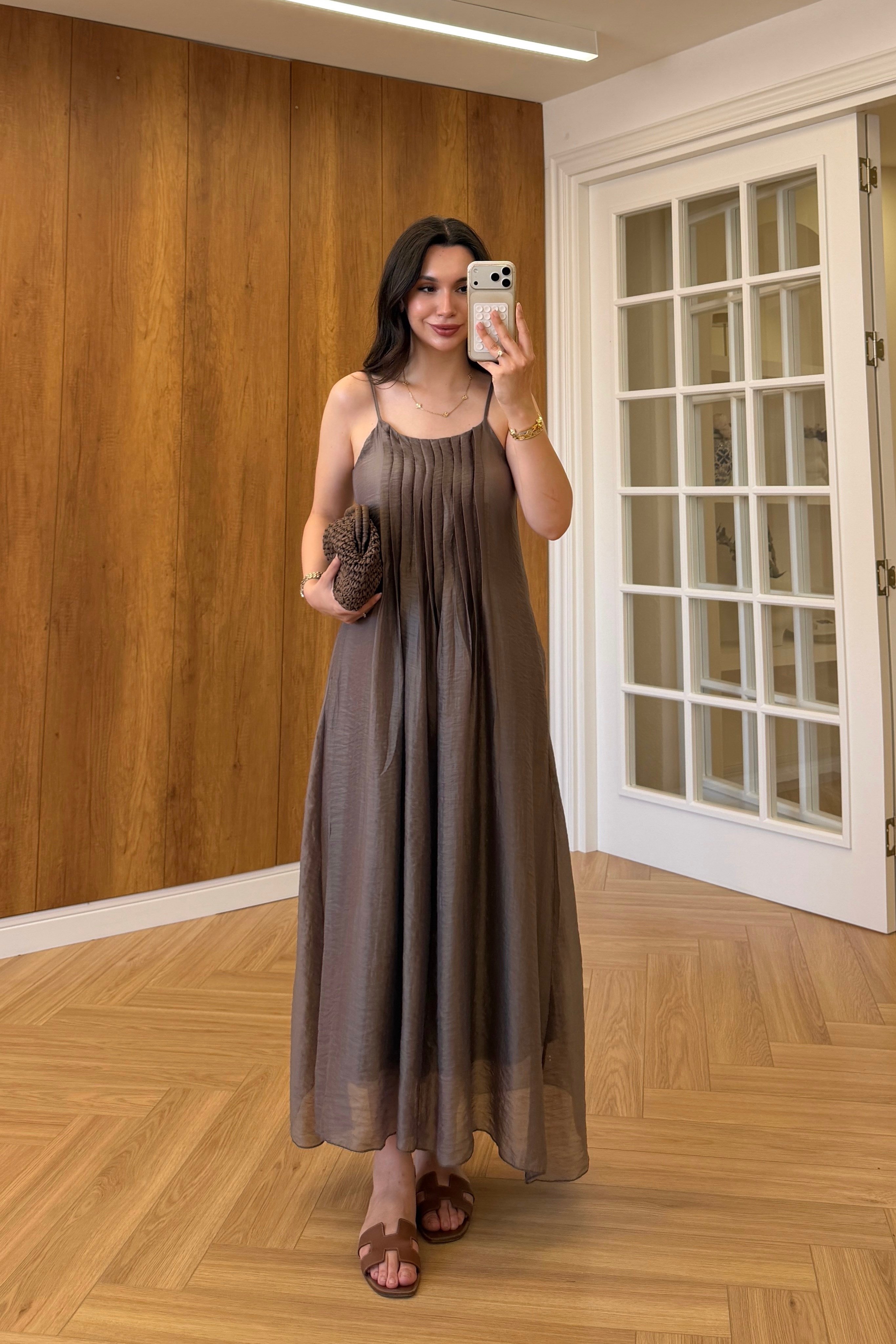 VİON PENSLİ ELBİSE - BRONZ
