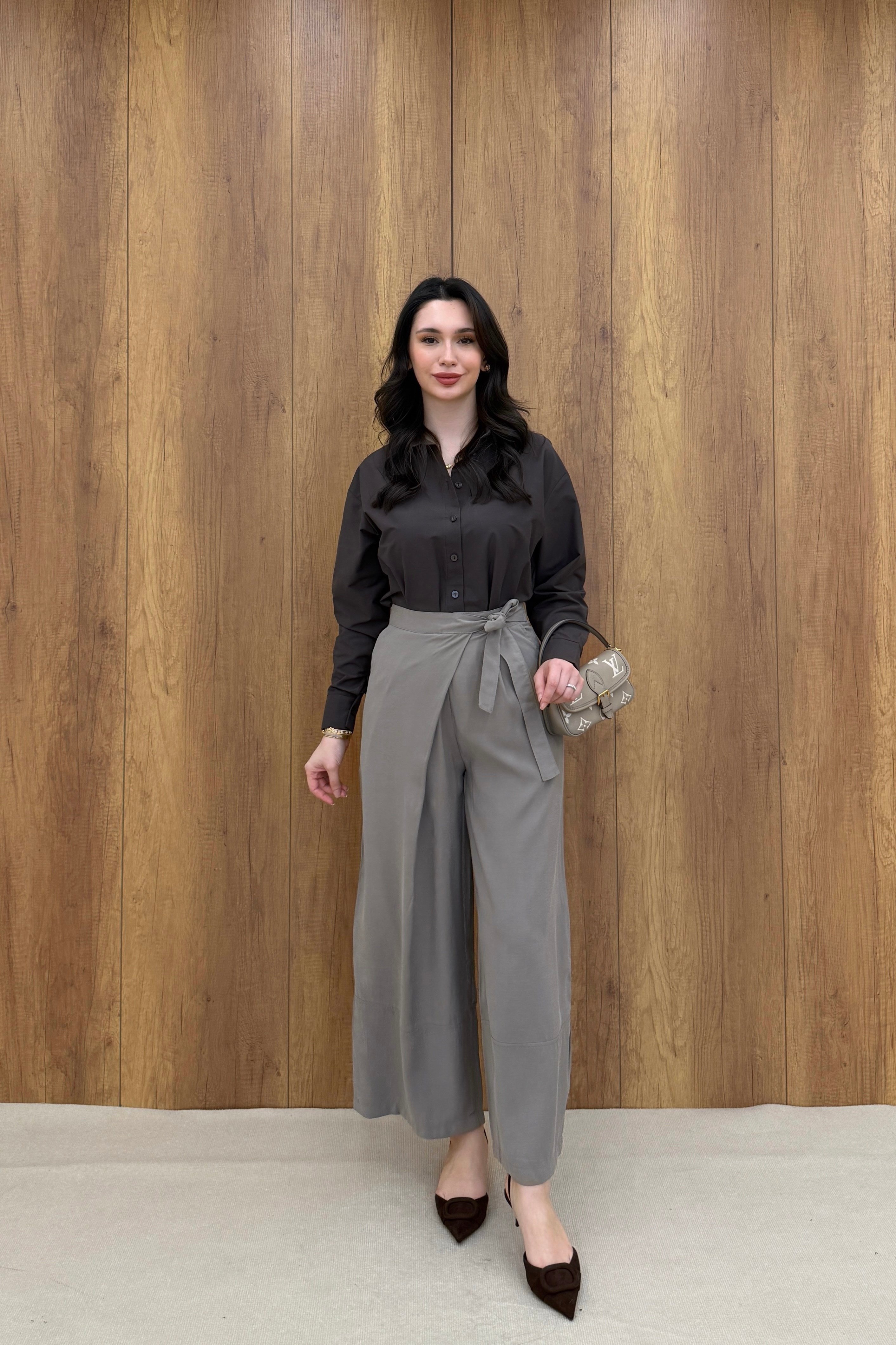 YANDAN BAĞLAMALI PANTOLON - TAŞ