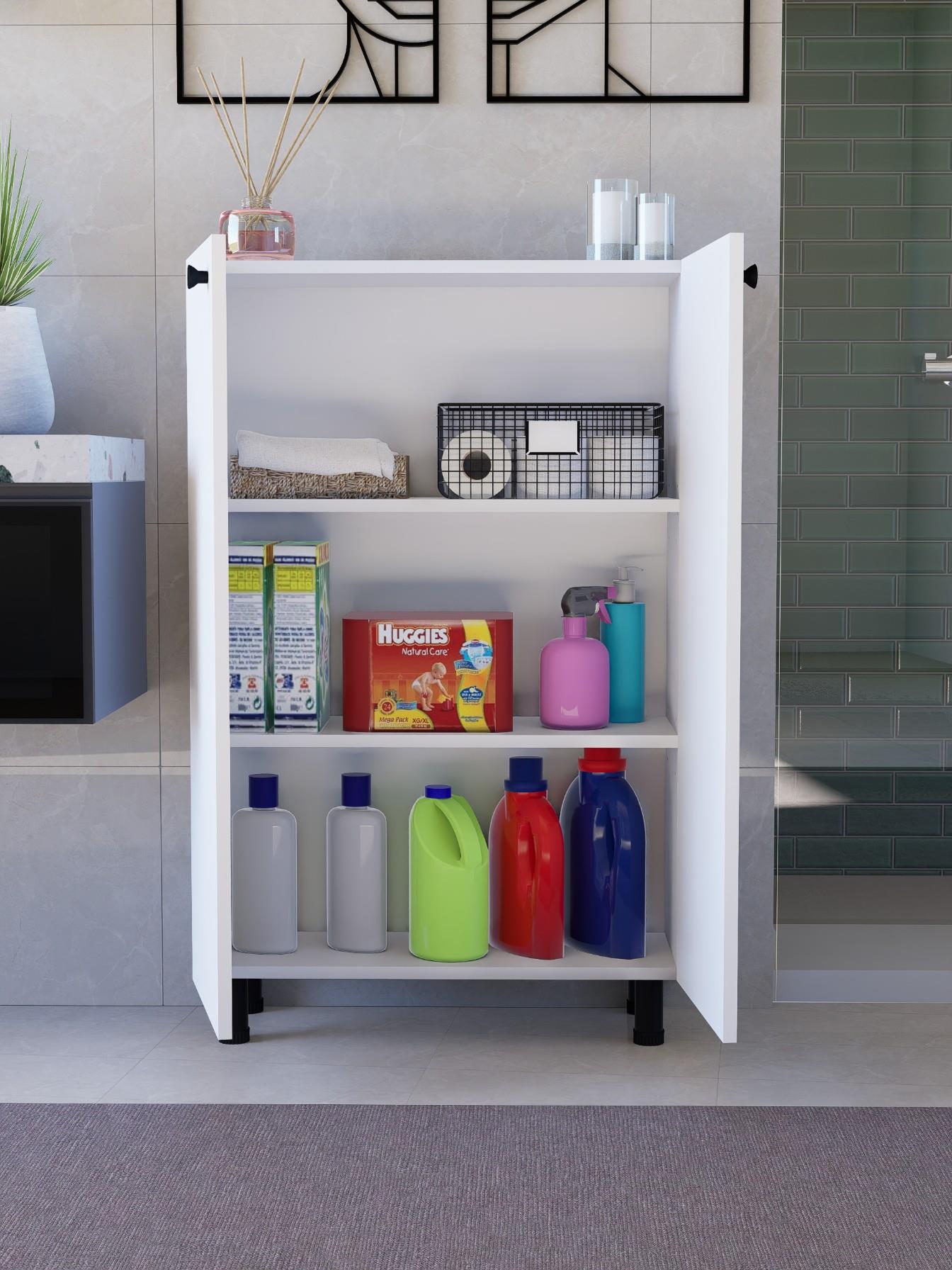 %100 MDF Ayarlanabilir Raflı Metal Ayaklı Beyaz Kiler Dolabı, 2 Kapaklı Çok Amaçlı Dolap, Mutfak Dolabı, Banyo Dolabı (BD08)