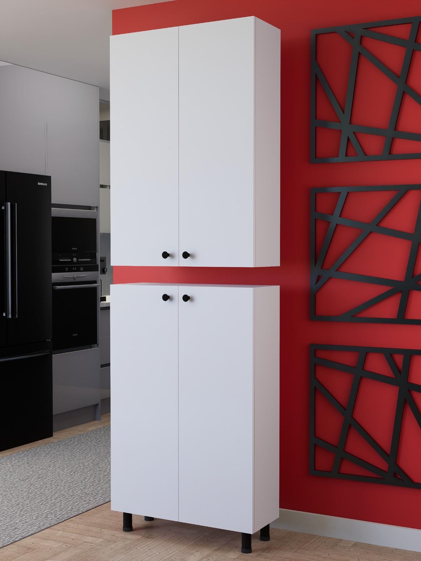 %100 MDF Ayarlanabilir Raflı Metal Ayaklı Beyaz Kiler Dolabı, 2 Kapaklı Çok Amaçlı Dolap, Mutfak Dolabı, Banyo Dolabı (BD08)