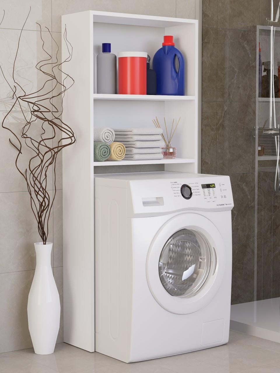 %100 MDF Çamaşır ve Kurutma Makinesi Dolabı, Beyaz Açık Raflı Çamaşır Makinesi Üstü Düzenleyicisi