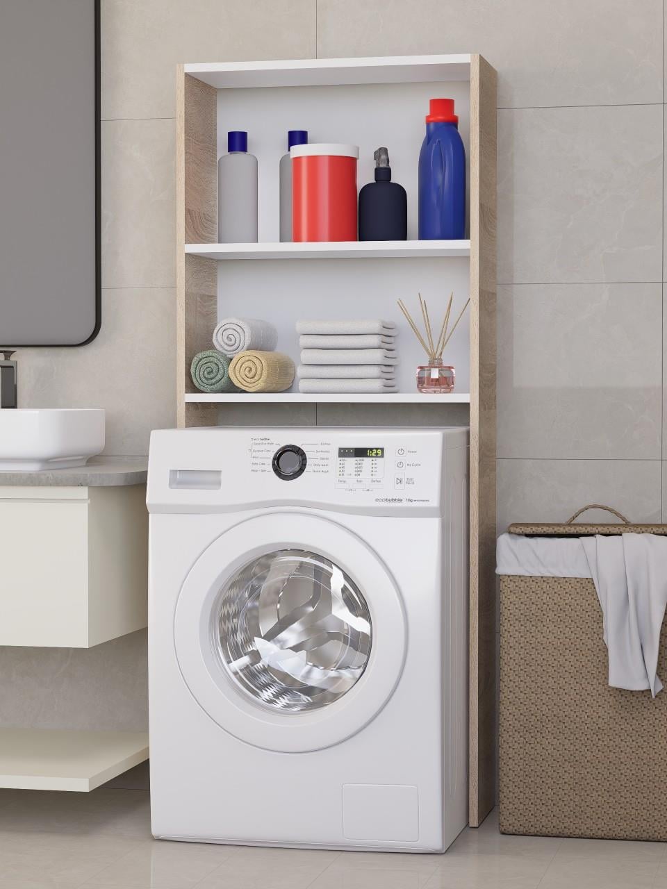 %100 MDF Çamaşır ve Kurutma Makinesi Dolabı, Beyaz Açık Raflı Çamaşır Makinesi Üstü Düzenleyicisi