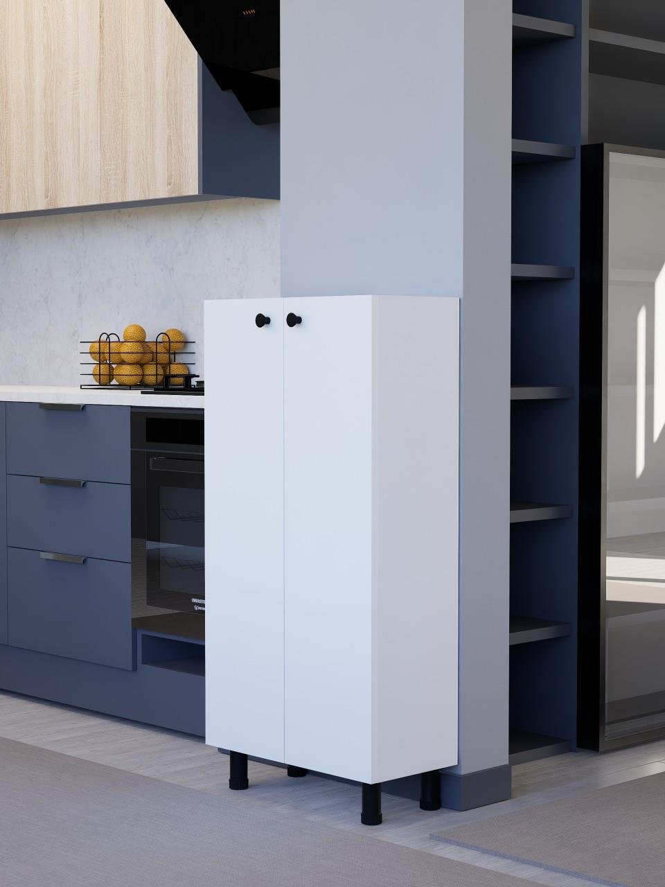%100 MDF Çok Amaçlı Dolap, 2 Kapaklı Ayarlanabilir Raflı Metal Ayaklı Beyaz Kiler Dolabı, Mutfak Dolabı, Banyo Dolabı (BD07)