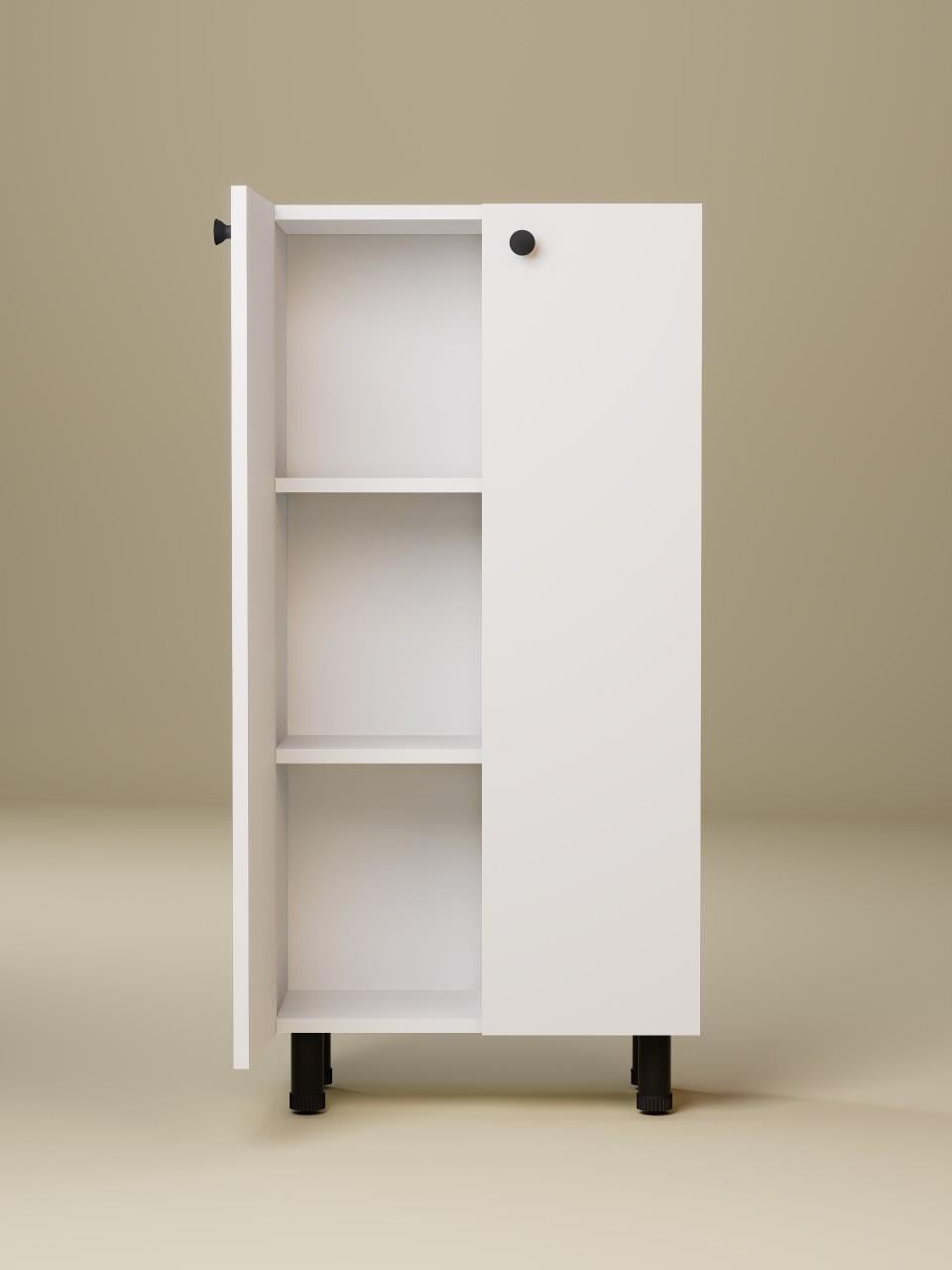 %100 MDF Çok Amaçlı Dolap, 2 Kapaklı Ayarlanabilir Raflı Metal Ayaklı Beyaz Kiler Dolabı, Mutfak Dolabı, Banyo Dolabı (BD07)