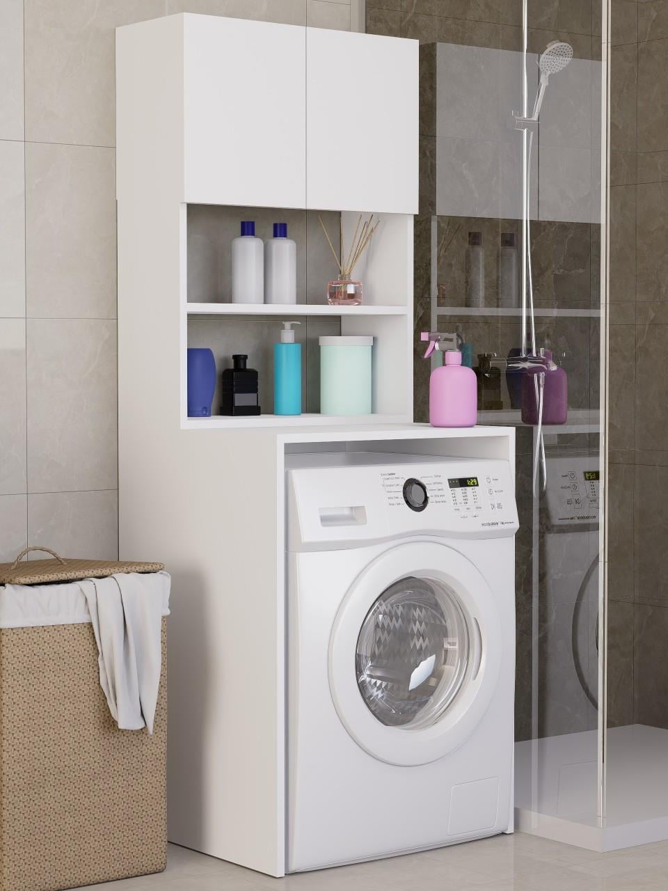 %100MDF Çamaşır ve Kurutma Makinesi Dolabı, 3 Raflı Kapaklı Çamaşır Makinesi Üstü Dolabı
