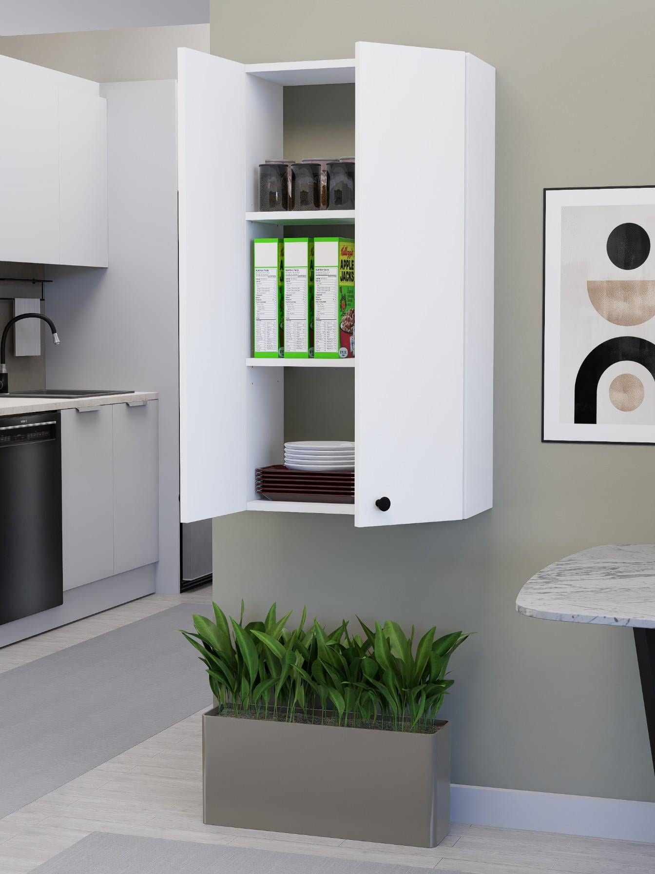 2 Kapaklı Ayarlanabilir Raflı Beyaz Çok Amaçlı Dolap, Kulplu Kiler Dolabı, Banyo Dolabı %100MDF (BD10)