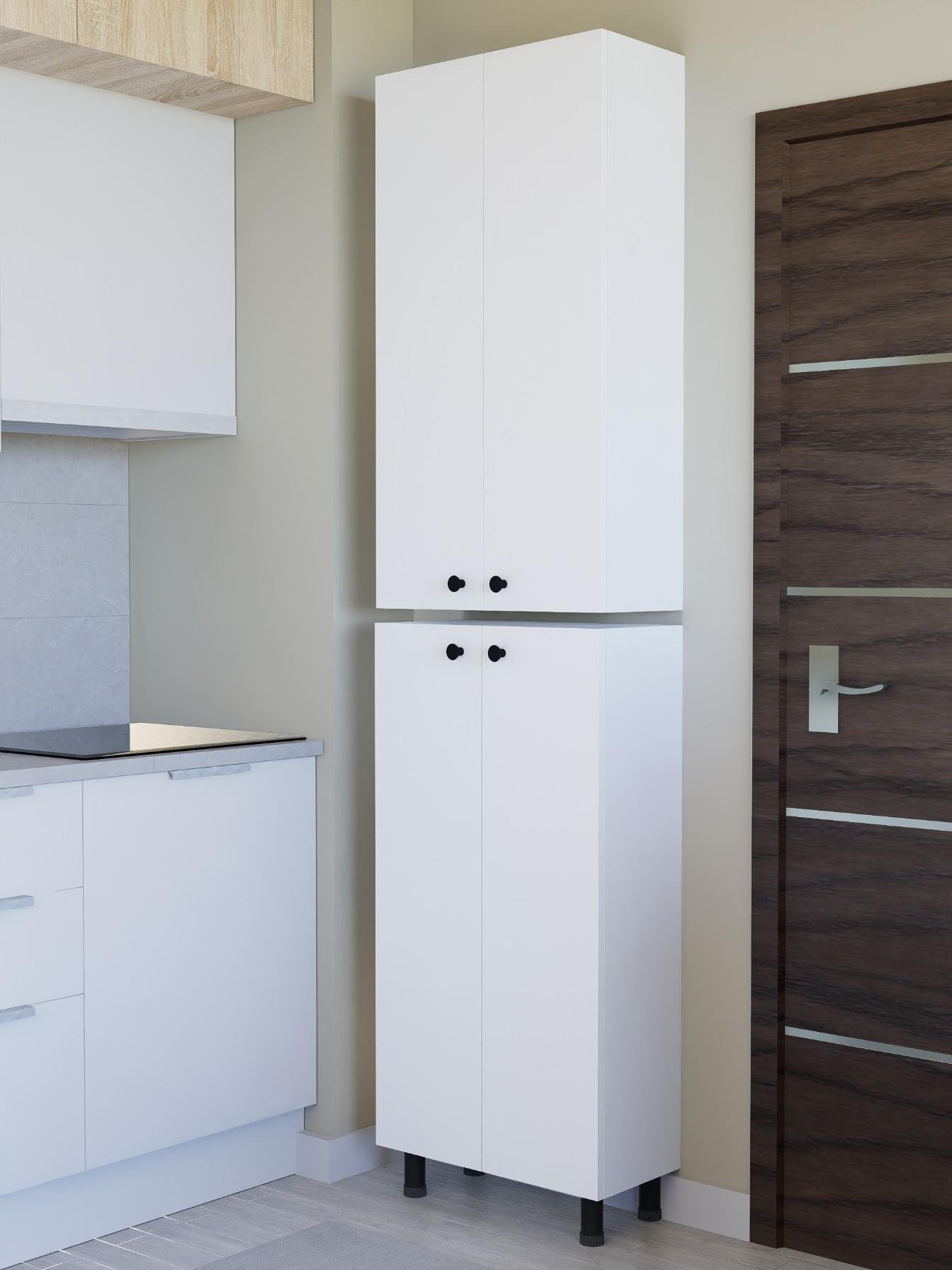 2 Kapaklı Ayarlanabilir Raflı Beyaz Çok Amaçlı Dolap, Kulplu Kiler Dolabı, Banyo Dolabı %100MDF (BD10)