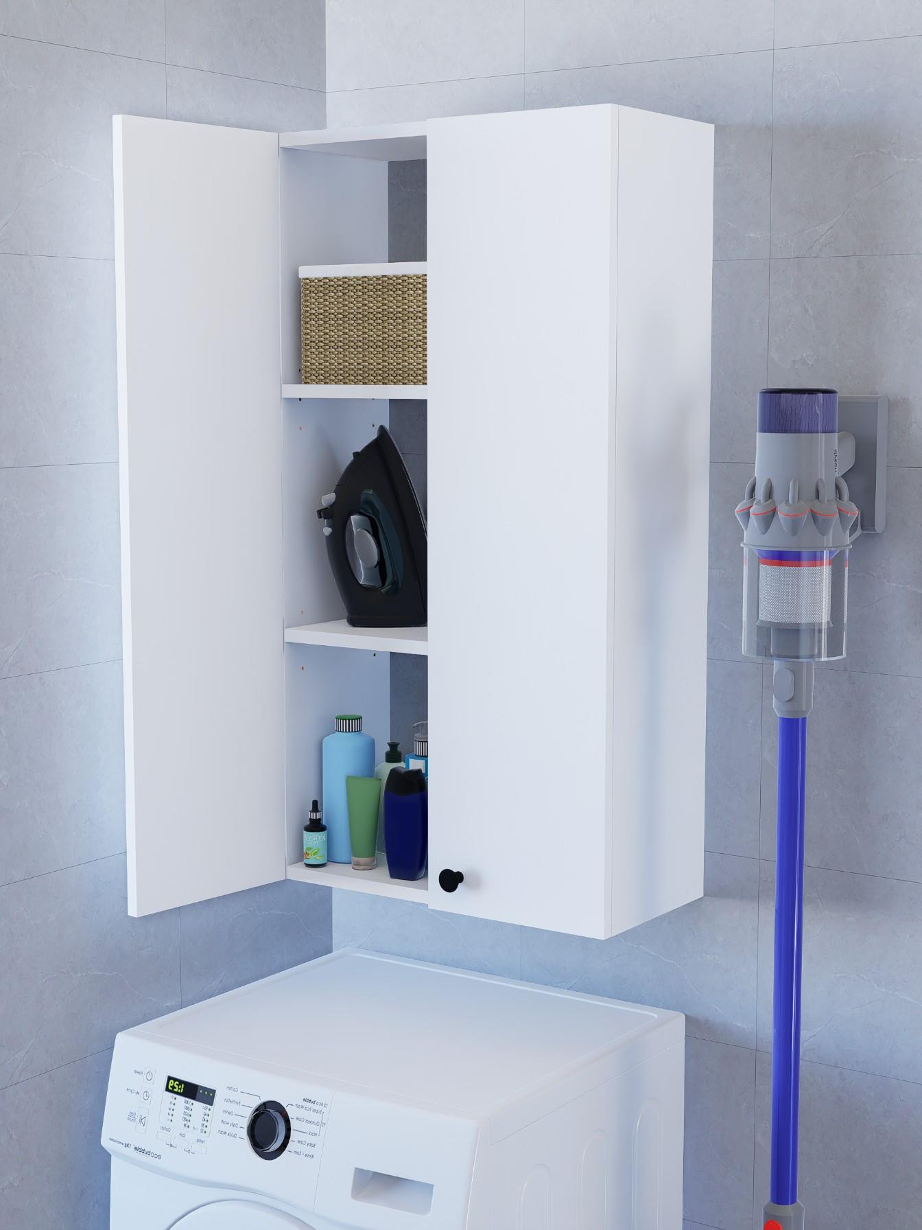 2 Kapaklı Ayarlanabilir Raflı Beyaz Çok Amaçlı Dolap, Kulplu Kiler Dolabı, Banyo Dolabı %100MDF (BD10)