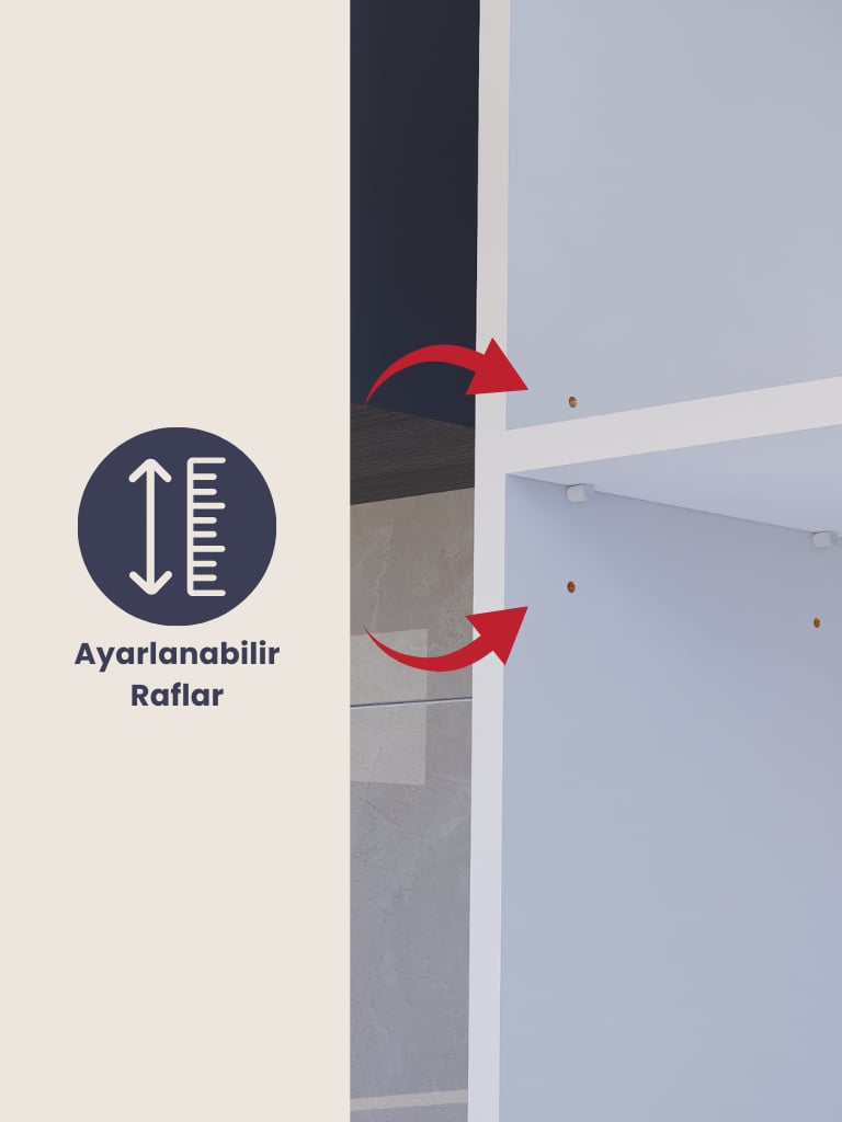 2 Kapaklı Ayarlanabilir Raflı Beyaz Çok Amaçlı Dolap, Kulplu Kiler Dolabı, Banyo Dolabı %100MDF (BD10)