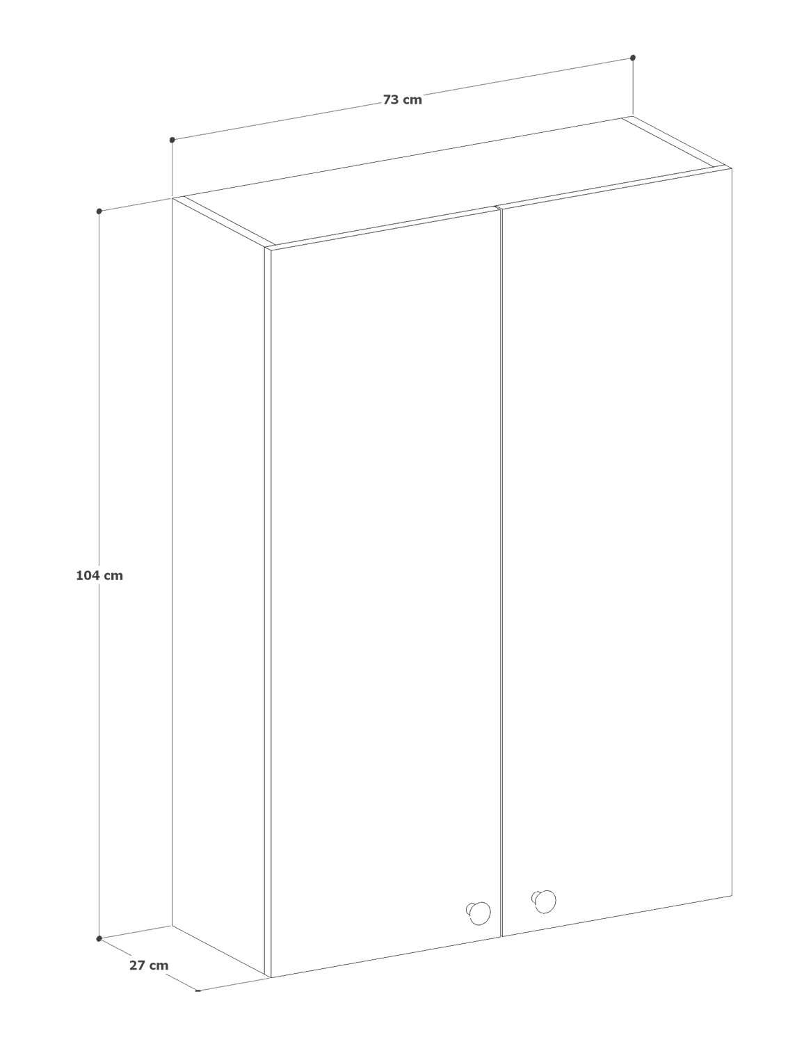 2 Kapaklı Beyaz Çok Amaçlı Dolap, Ayarlanabilir Raflı, Kulplu Kiler Dolabı, Banyo Dolabı 104x73cm %100MDF (BD11) 