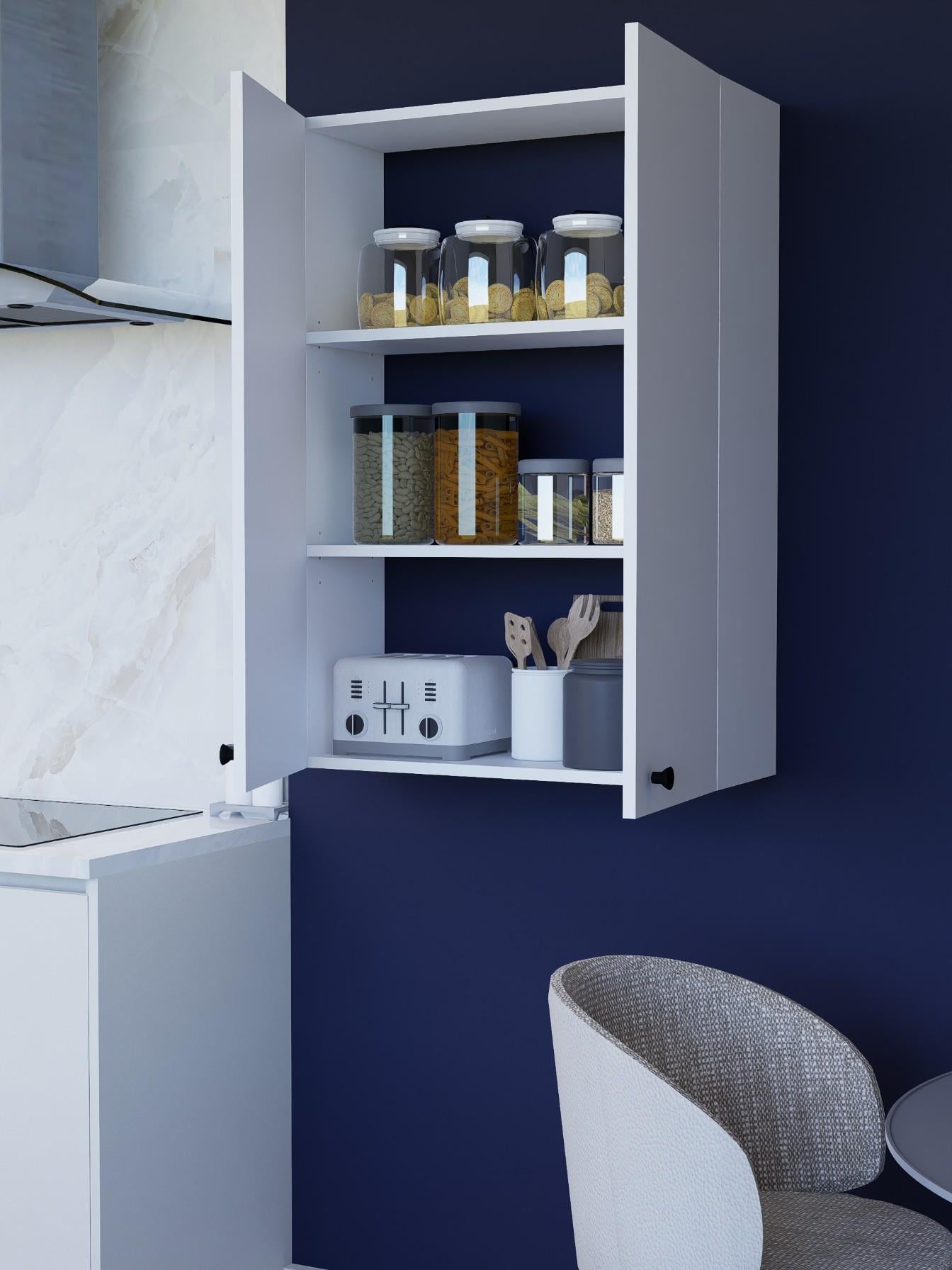 2 Kapaklı Beyaz Çok Amaçlı Dolap, Ayarlanabilir Raflı, Kulplu Kiler Dolabı, Banyo Dolabı 104x73cm %100MDF (BD11) 