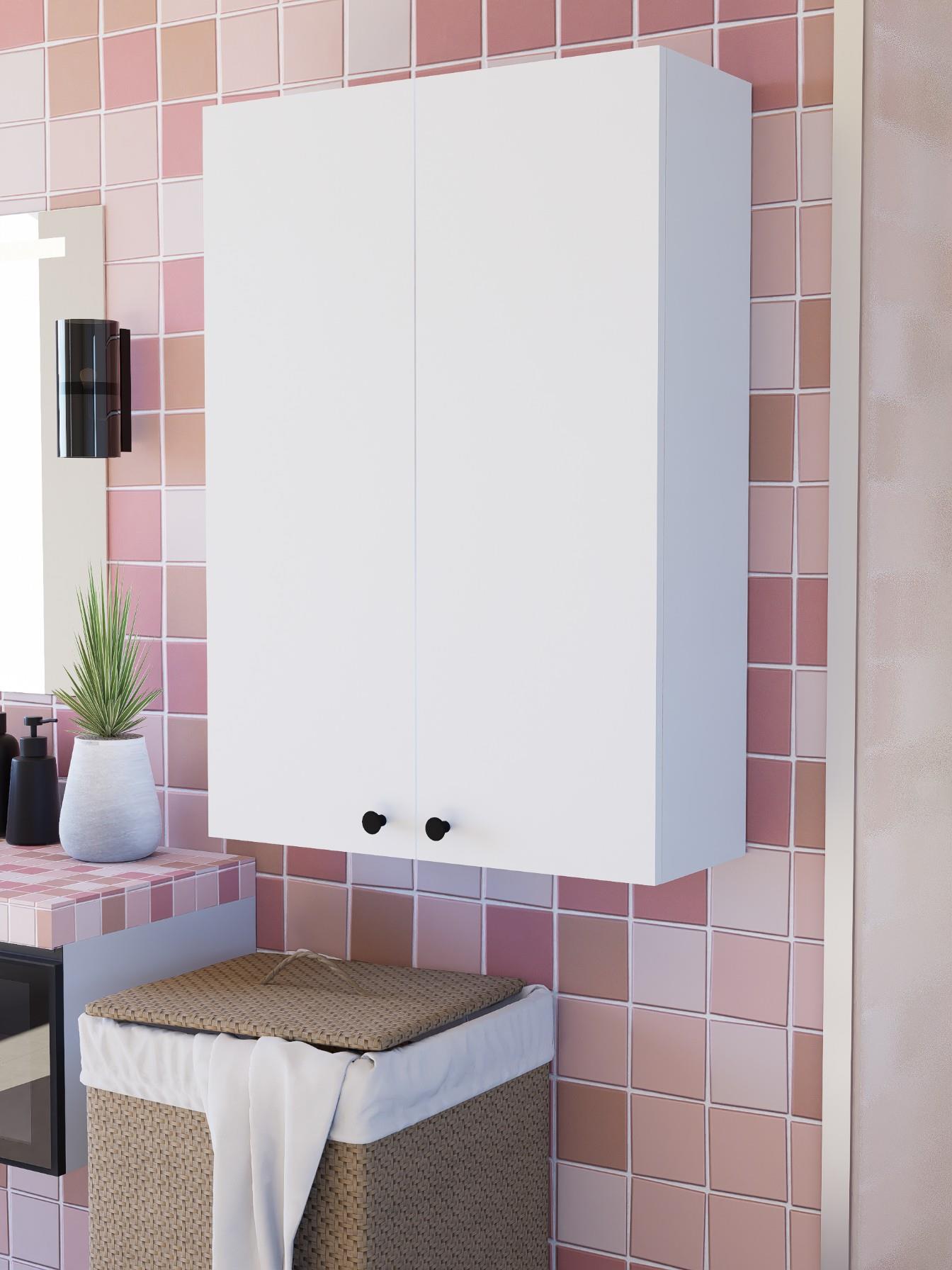 2 Kapaklı Beyaz Çok Amaçlı Dolap, Ayarlanabilir Raflı, Kulplu Kiler Dolabı, Banyo Dolabı 104x73cm %100MDF (BD11) 