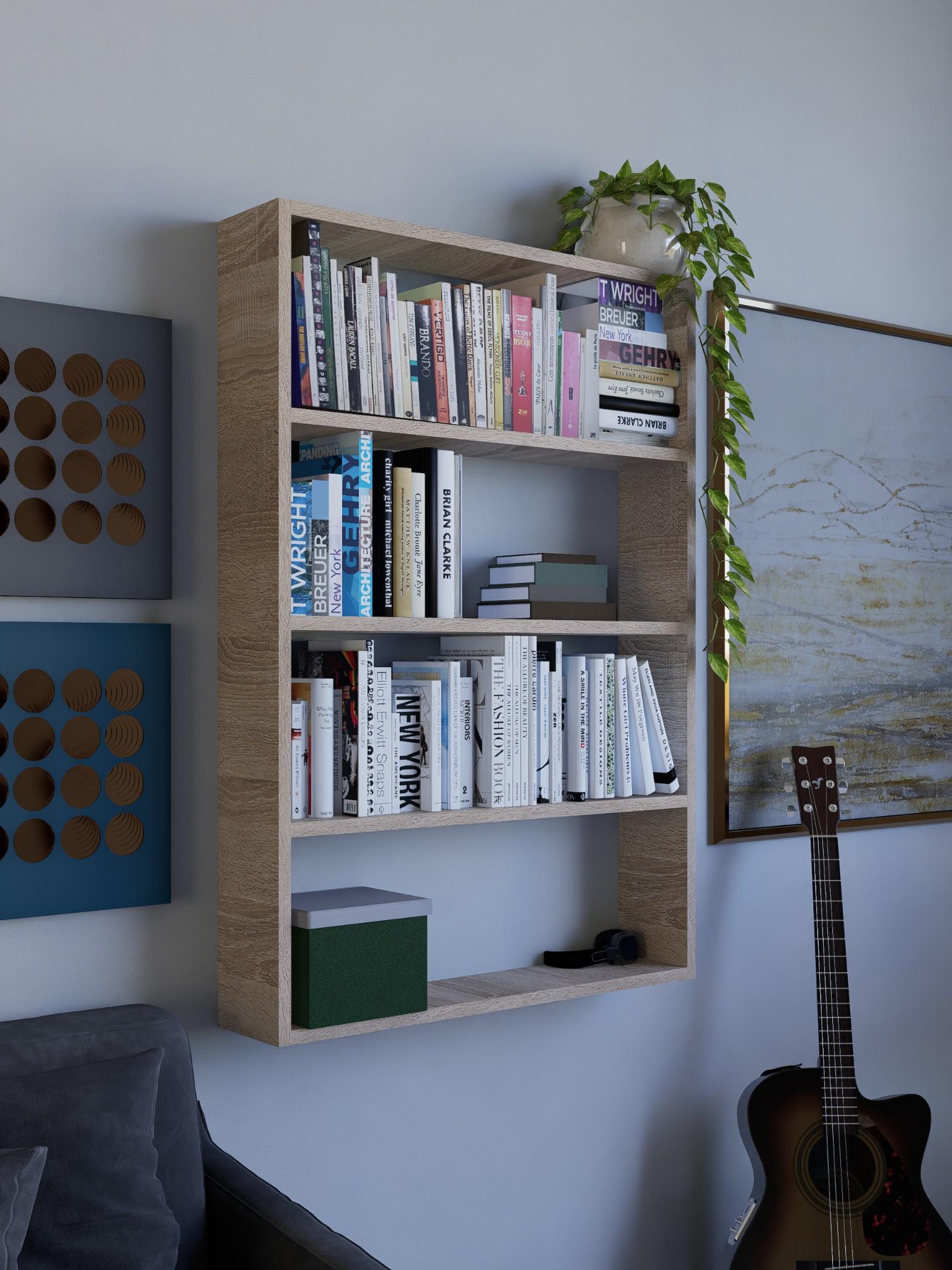 5 Raflı Dekoratif Kitaplık, Geniş Kitaplık, Ofis Kitaplığı, Duvar Rafı %100MDF 104x72,5cm
