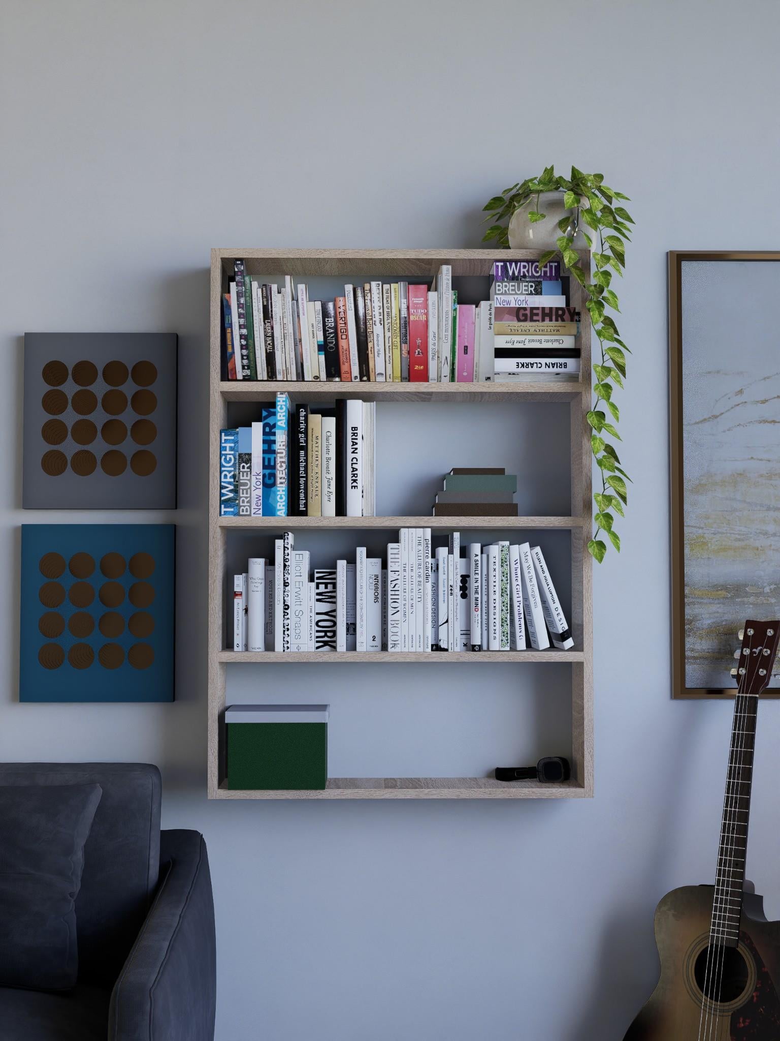 5 Raflı Dekoratif Kitaplık, Geniş Kitaplık, Ofis Kitaplığı, Duvar Rafı %100MDF 104x72,5cm