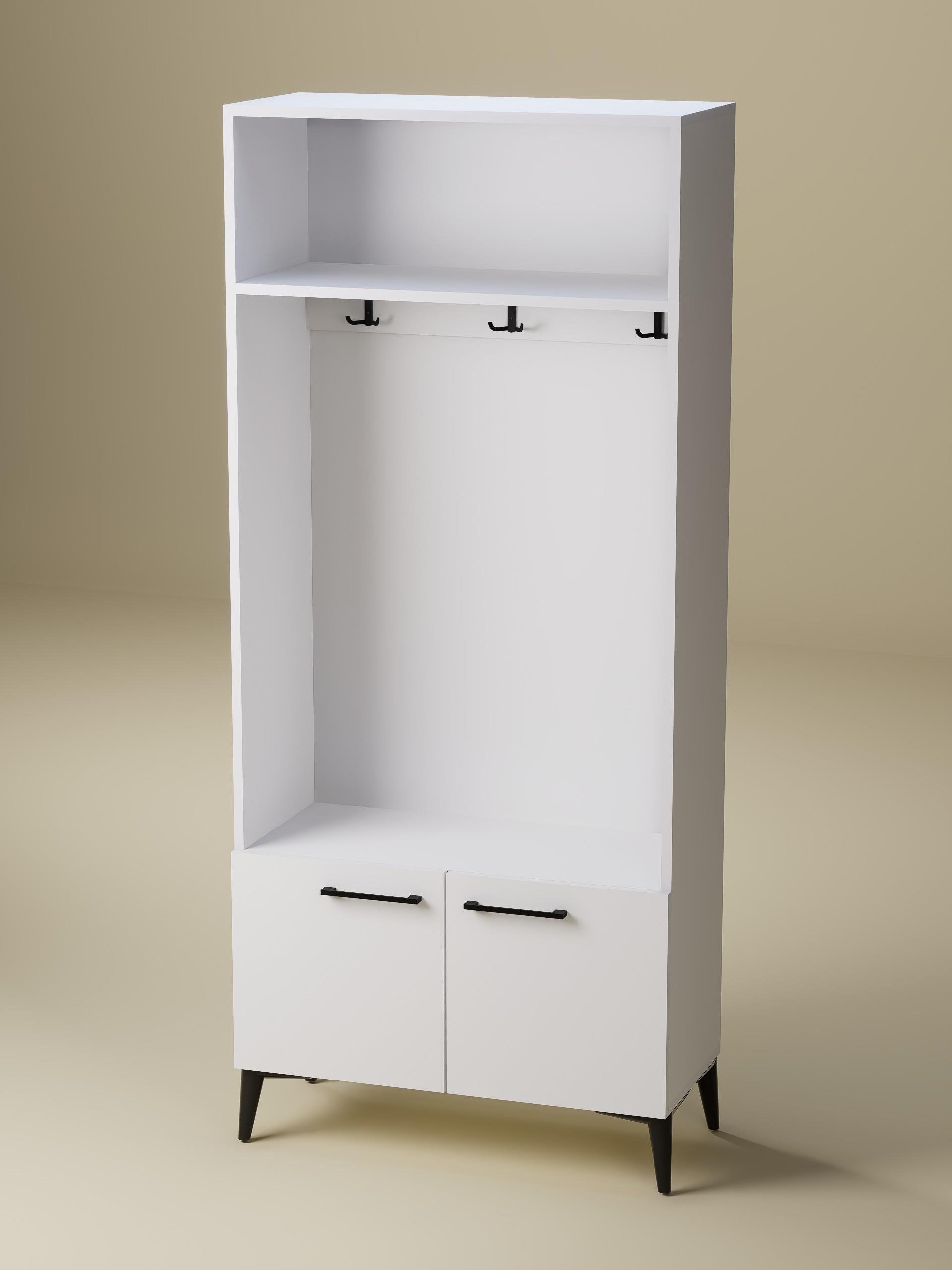 Ayakkabılıklı, Askılıklı Modern Beyaz Portmanto | %100 MDF Raflı Vestiyer | Antre Dolabı (VST04)