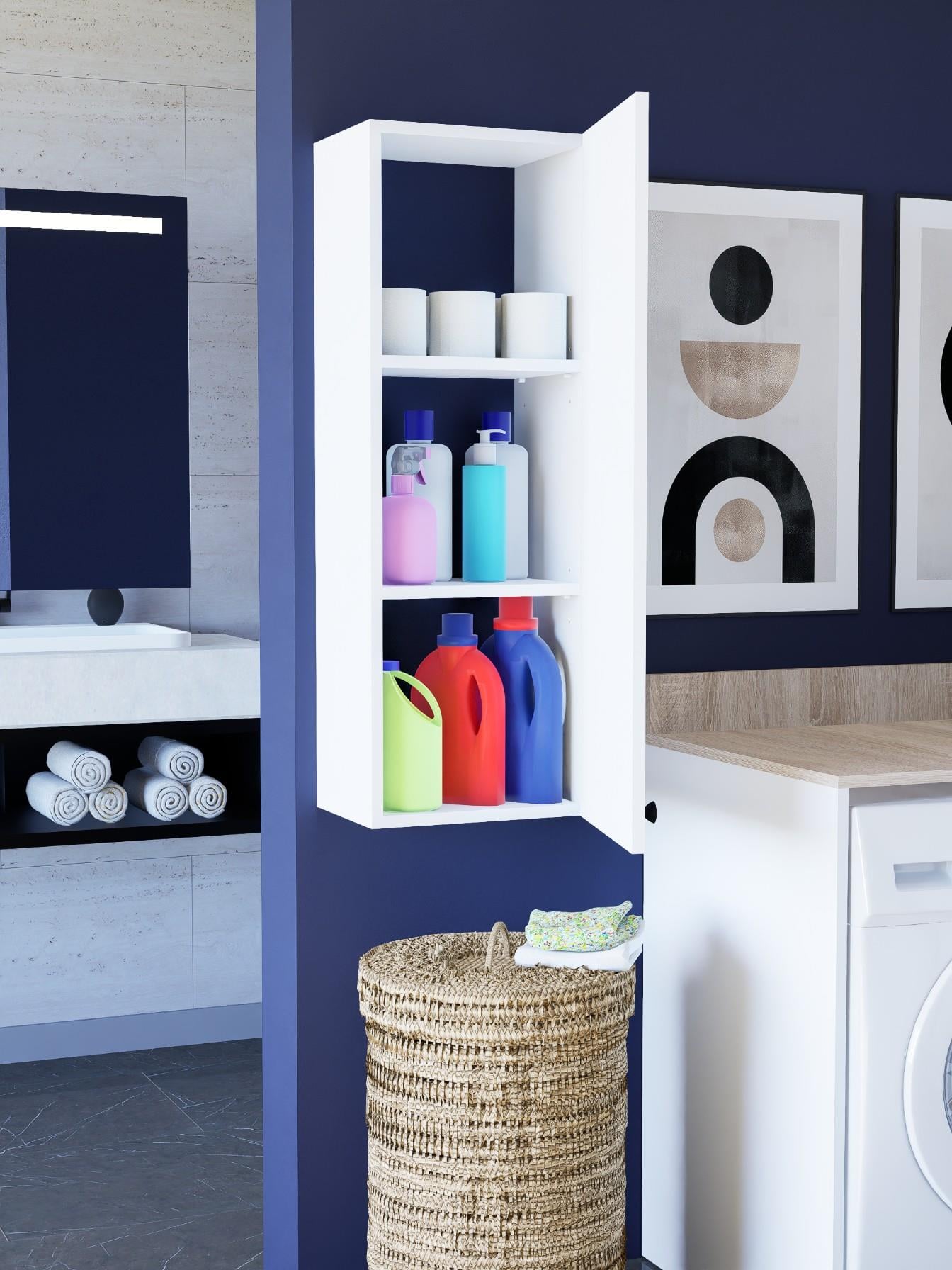 Ayarlanabilir Raflı Beyaz Çok Amaçlı Dolap, Kiler Dolabı, Banyo Dolabı %100MDF Kulplu Dolap (BD09)