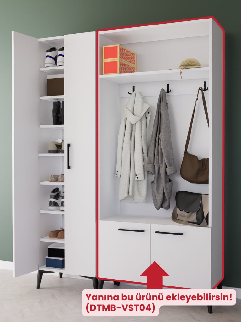 Beyaz Ayakkabılık Çok Amaçlı Dolap | 8 Raflı 2 Kapaklı %100 MDF Kiler Dolabı | Antre, Banyo, Giriş İçin Şık Depolama Ünitesi (AYK03)