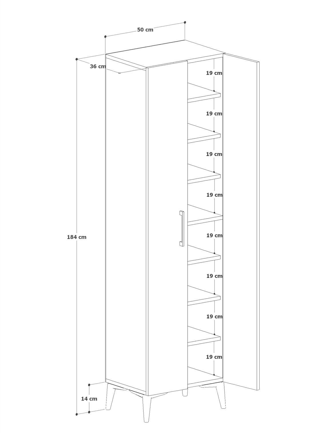 Beyaz Ayakkabılık Çok Amaçlı Dolap | 8 Raflı 2 Kapaklı %100 MDF Kiler Dolabı | Antre, Banyo, Giriş İçin Şık Depolama Ünitesi (AYK03)