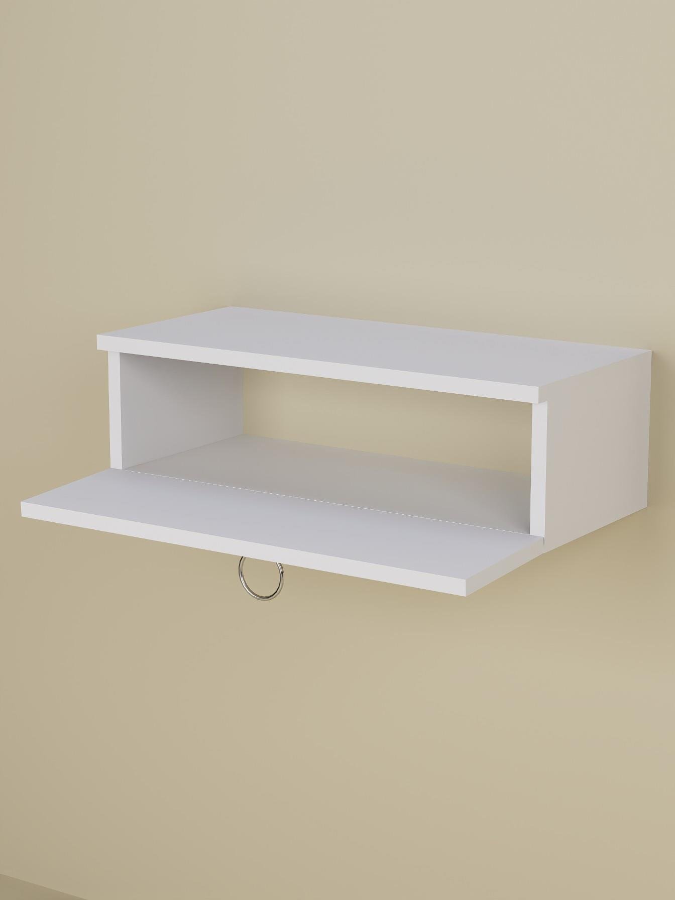 Beyaz Duvara Monte Dresuar | Halka Kulplu Tek Kapaklı %100 MDF Konsol | Şık ve Modern Dekoratif Raf (60 cm) (VST07)