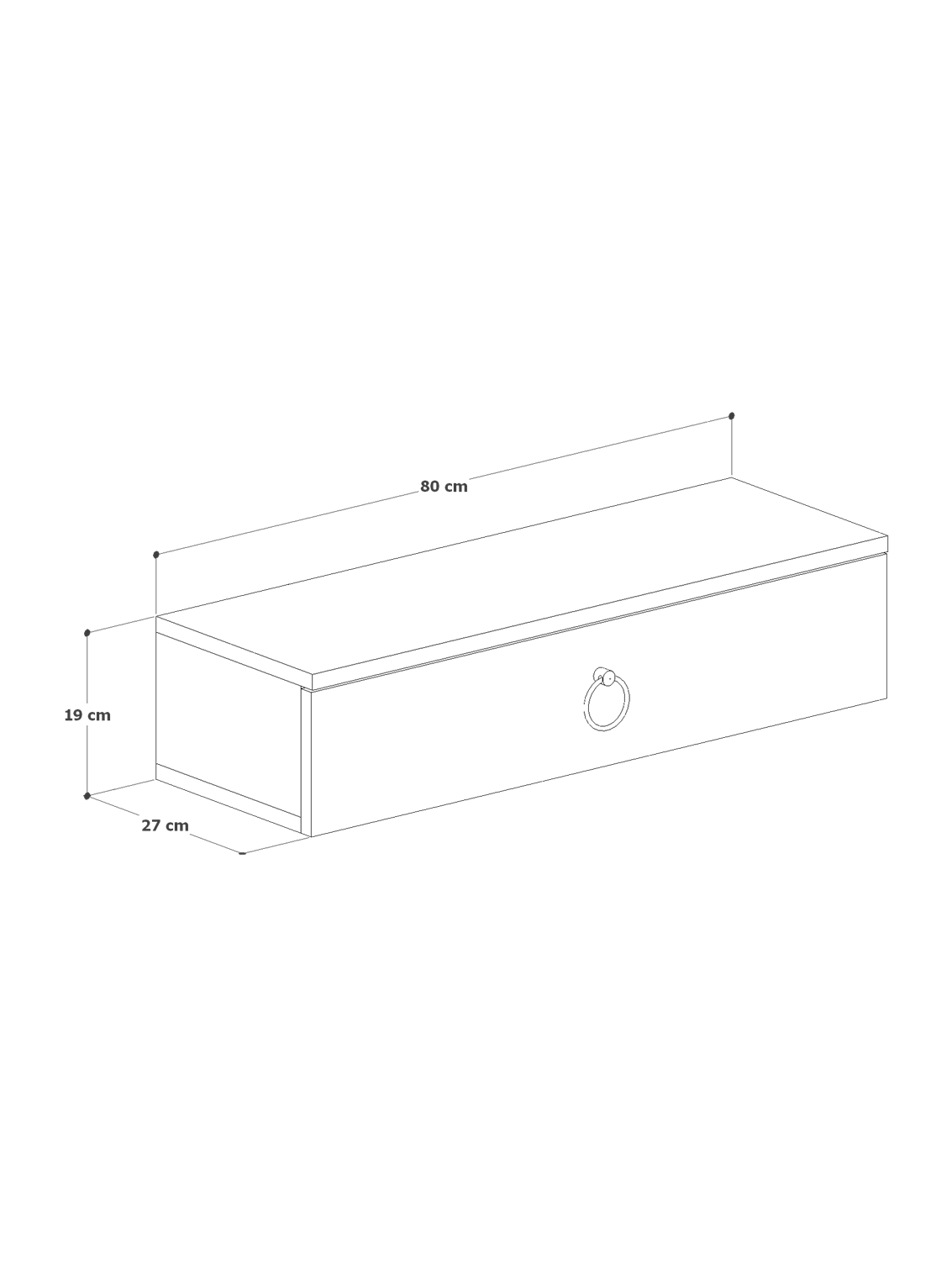 Beyaz Duvara Monte Dresuar | Halka Kulplu Tek Kapaklı %100 MDF Konsol | Şık ve Modern Dekoratif Raf (80 cm) (VST06)