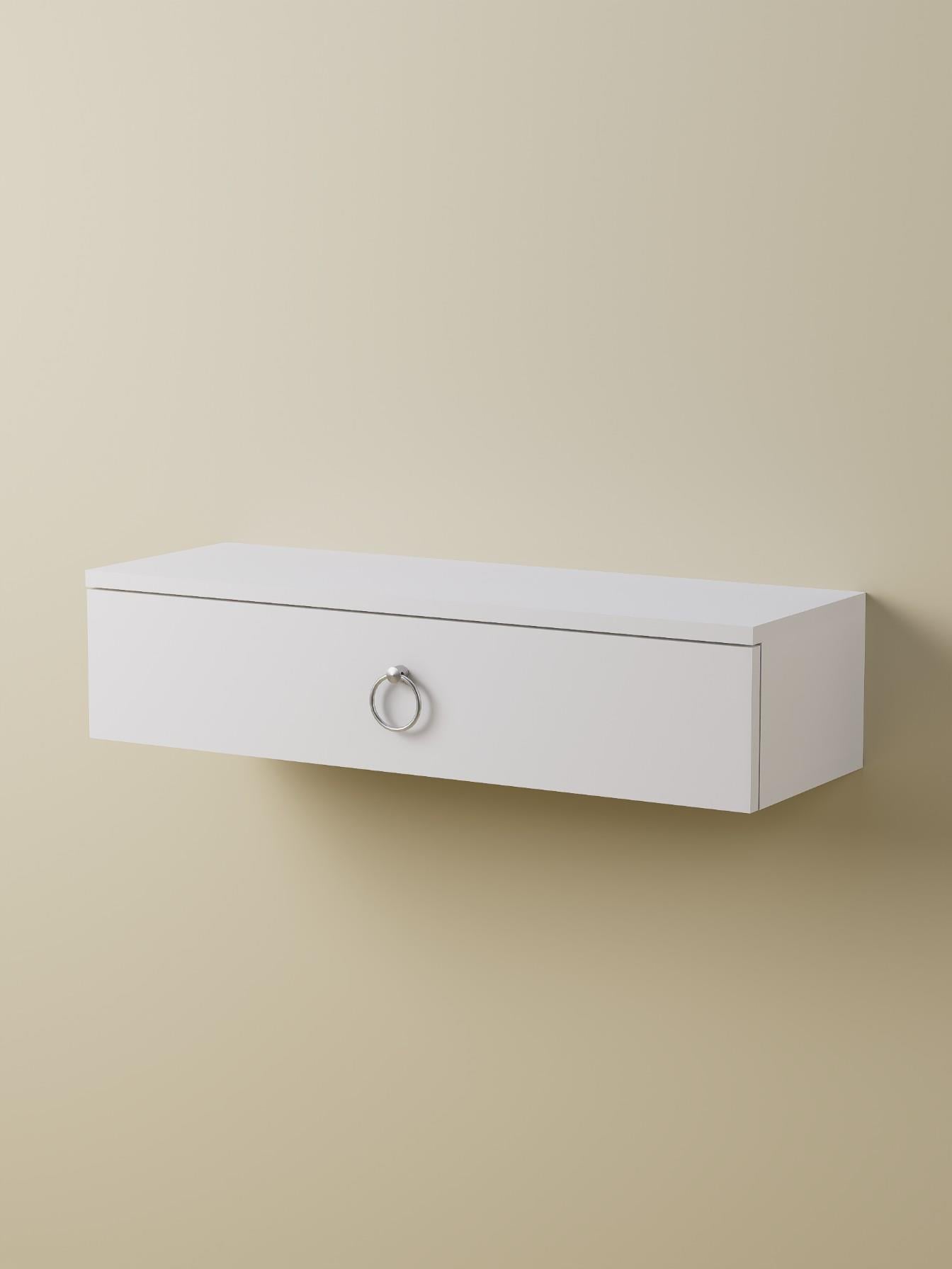 Beyaz Duvara Monte Dresuar | Halka Kulplu Tek Kapaklı %100 MDF Konsol | Şık ve Modern Dekoratif Raf (80 cm) (VST06)