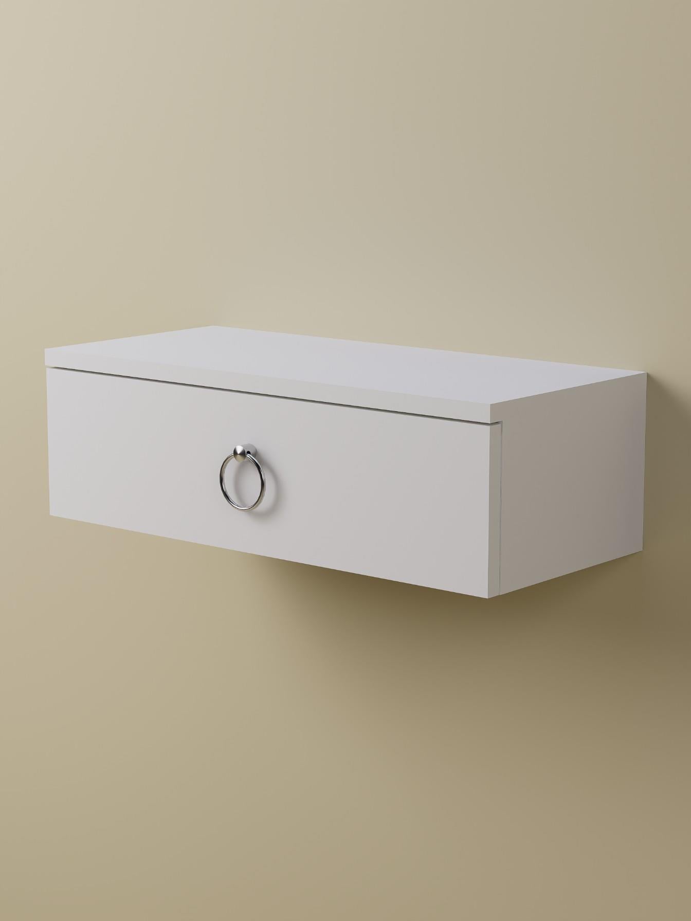 Beyaz Duvara Monte Dresuar | Halka Kulplu Tek Kapaklı %100 MDF Konsol | Şık ve Modern Dekoratif Raf (60 cm) (VST07)