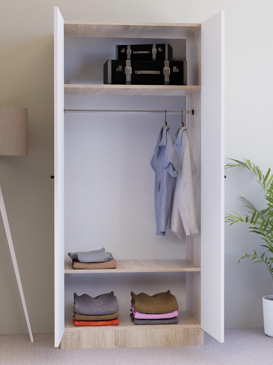 Detamob 2 Kapaklı Tek Kişilik Gardırop, %100 MDF Sonoma/Beyaz 
