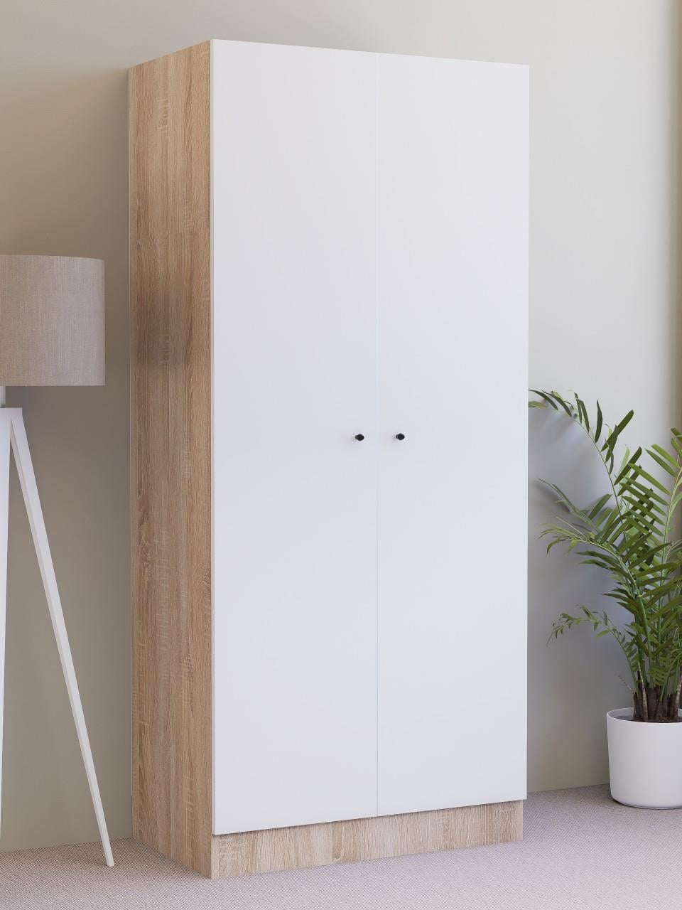 Detamob 2 Kapaklı Tek Kişilik Gardırop, %100 MDF Sonoma/Beyaz 