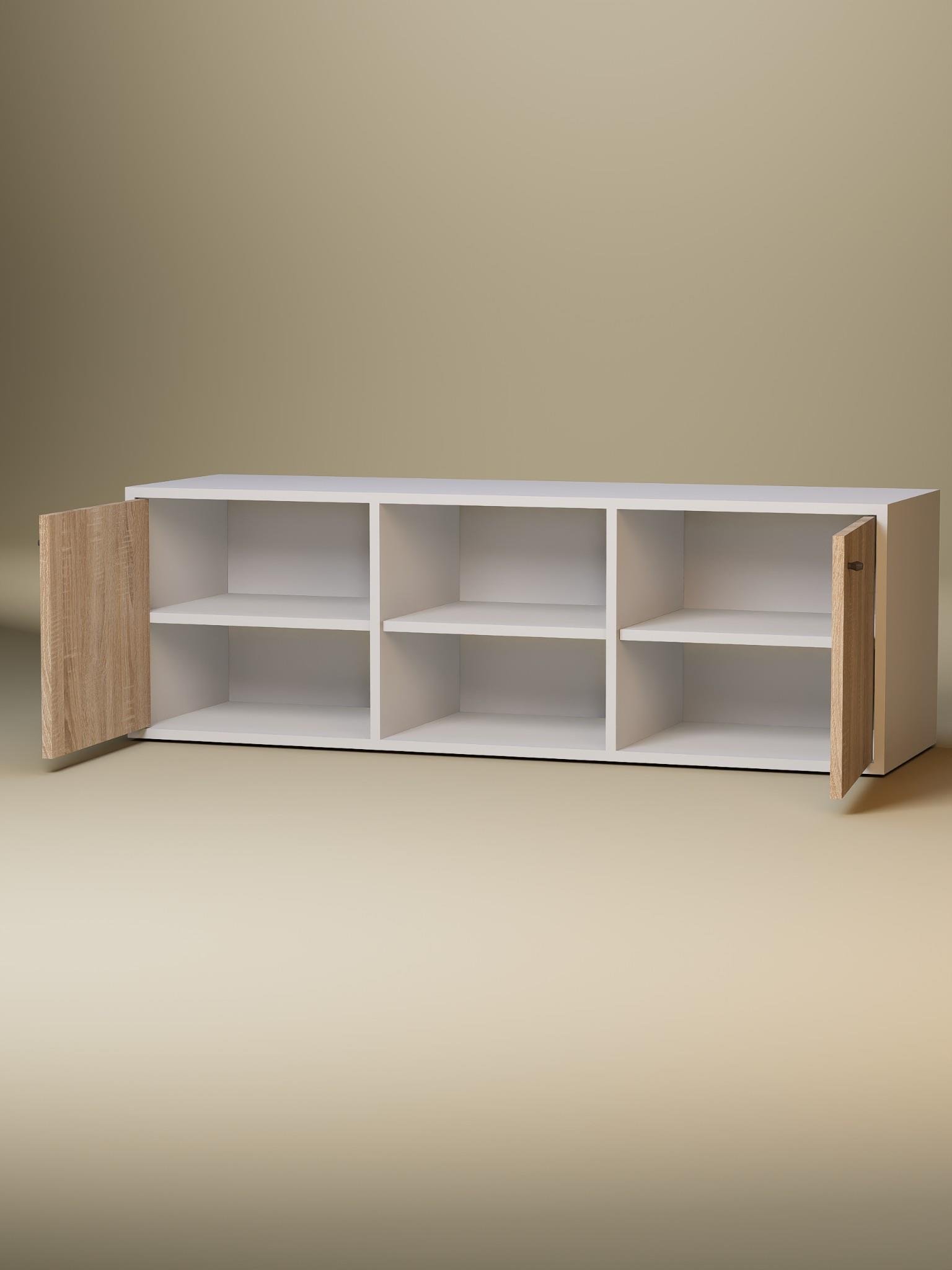 Detamob Beyaz Tv Ünitesi, 2 Kapaklı Raflı Tv Sehpası - 138cm MDF