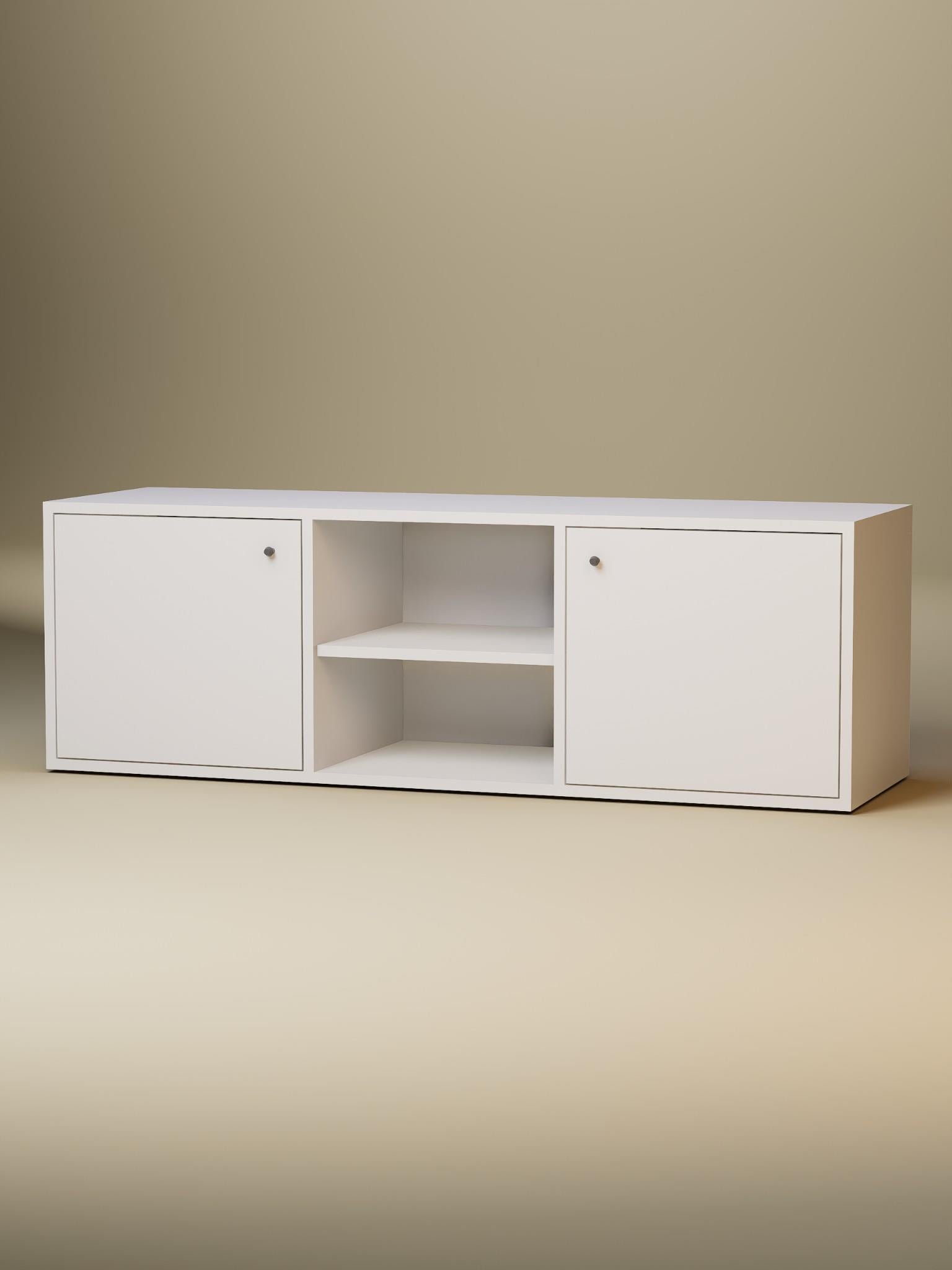 Detamob Beyaz Tv Ünitesi, 2 Kapaklı Raflı Tv Sehpası - 138cm MDF