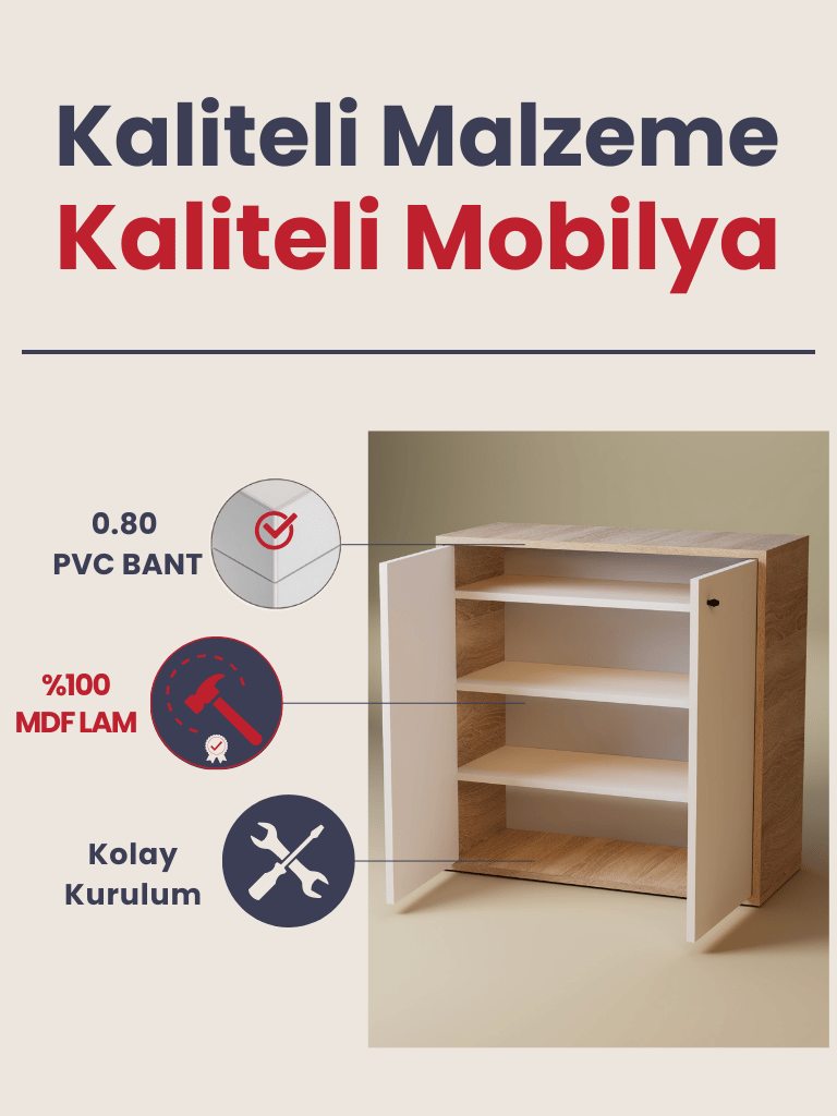 Detamob Çok Amaçlı Dolap 3 Raflı, Ayakkabılık