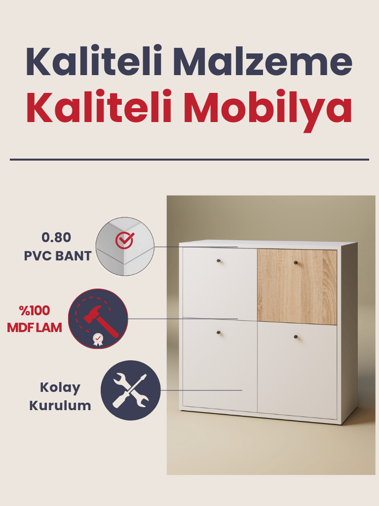 Detamob Çok Amaçlı Dolap, Raflı Ayakkabılık, Banyo Dolabı, Mutfak Dolabı, 1. Sınıf MDF