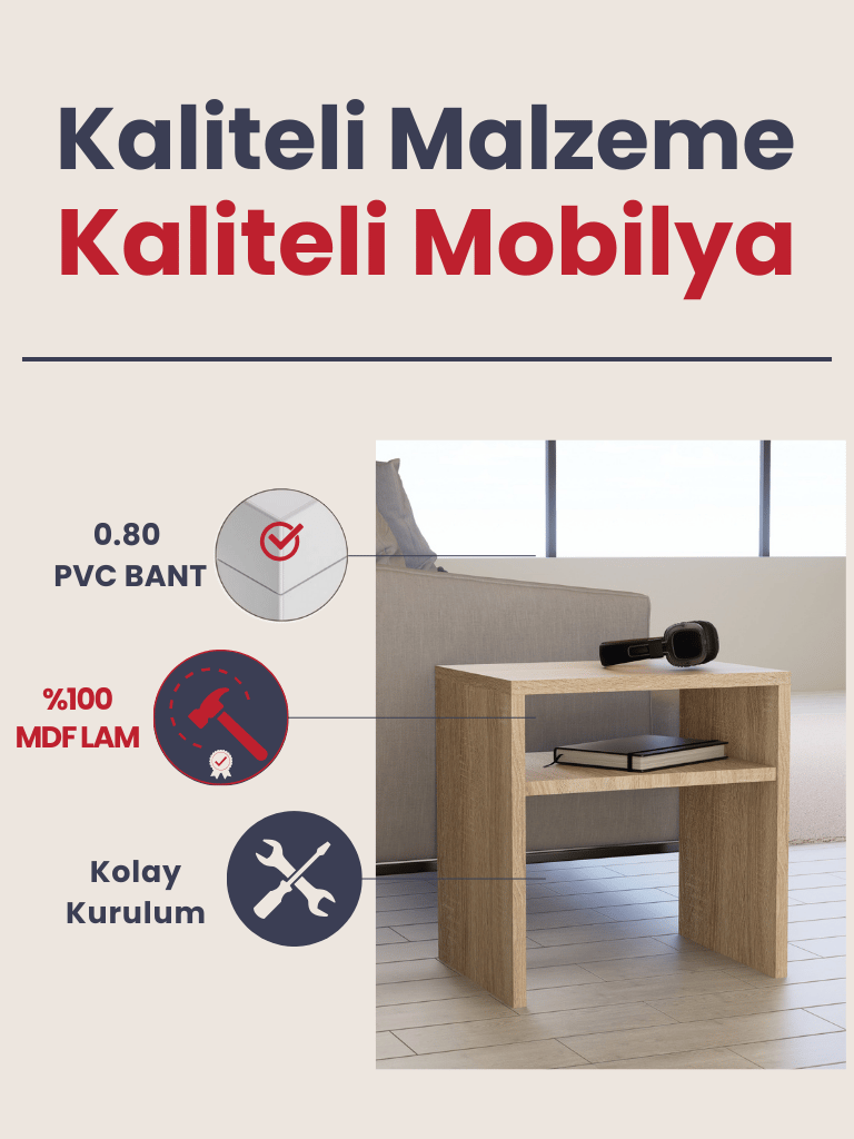 Detamob Fonksiyonel Yan Sehpa, Zigon Sehpa MDF