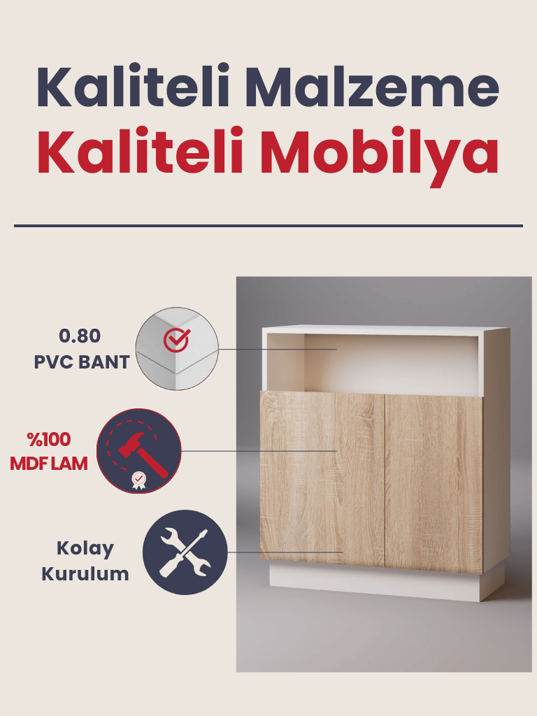 Detamob Lora Çok Amaçlı Dolap, Açık Raflı ve Kapaklı Dolap 90x80cm Beyaz & Karbon Gri