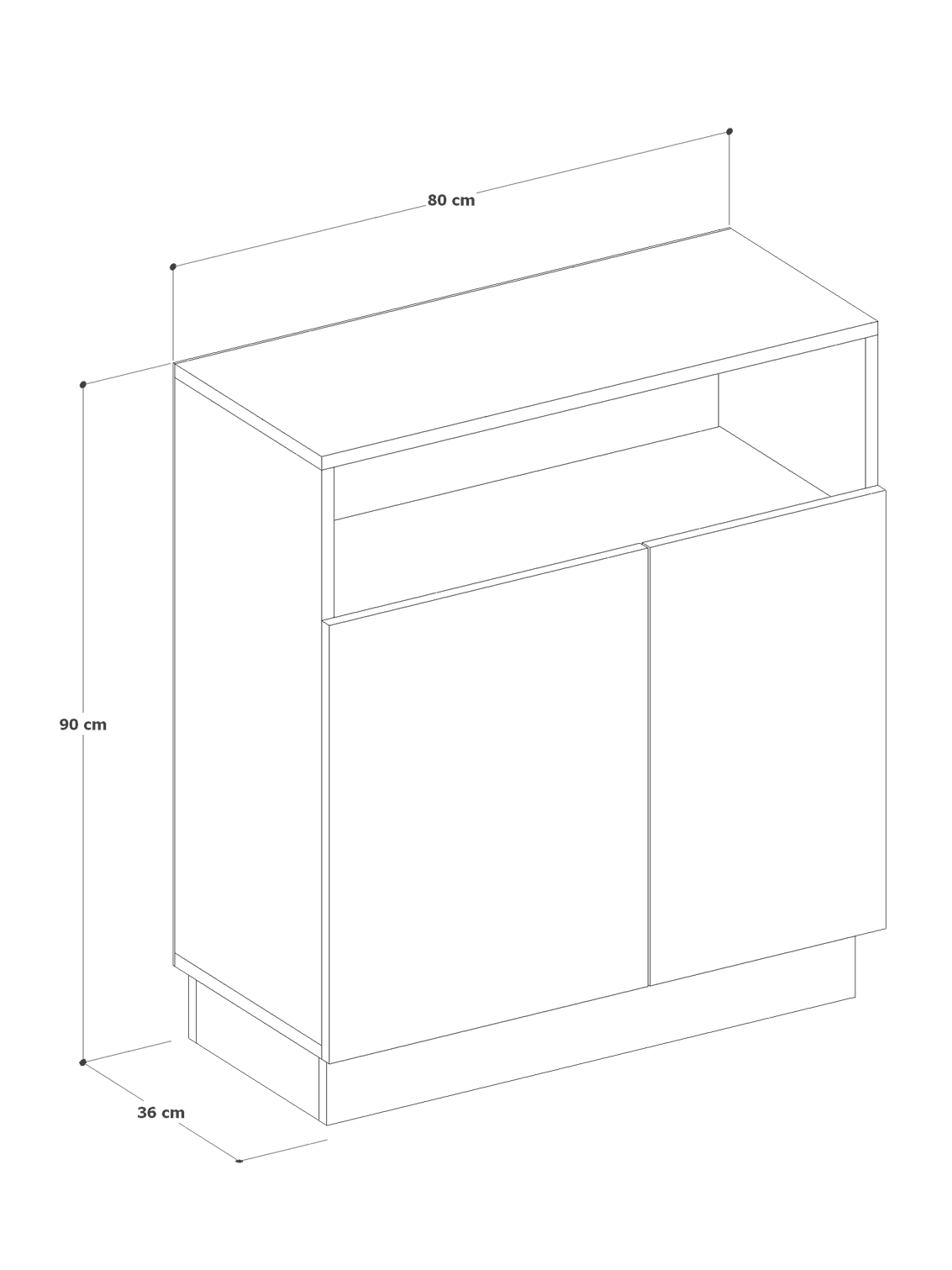 Detamob Lora Çok Amaçlı Dolap, Açık Raflı ve Kapaklı Dolap 90x80cm Beyaz & Karbon Gri