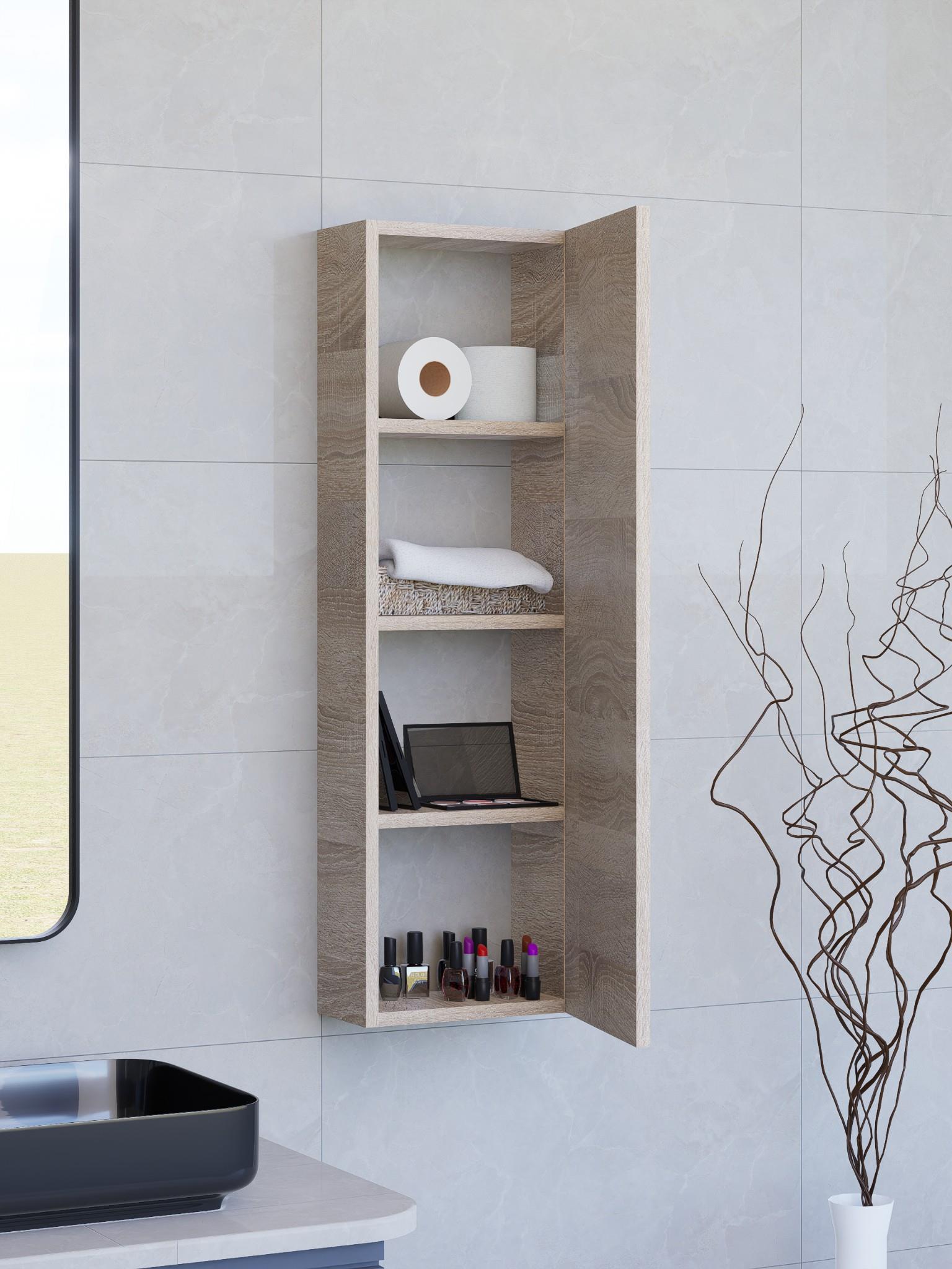 Kapaklı Raflı Banyo Dolabı, İnce Çok Amaçlı Dolap 104x31cm