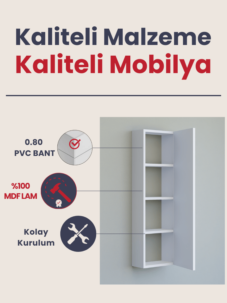 Kapaklı Raflı Banyo Dolabı, İnce Çok Amaçlı Dolap 104x31cm