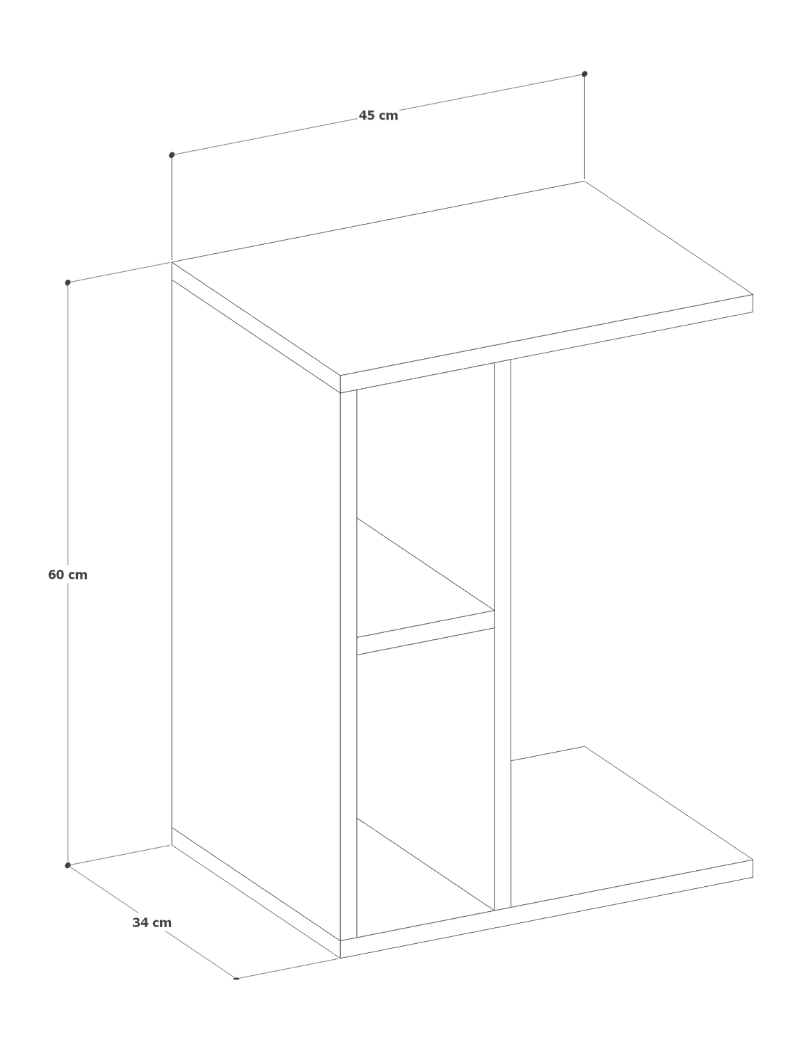 Raflı C Yan Sehpa, %100 MDF Beyaz & Sonoma/Beyaz & Sonoma / Gri