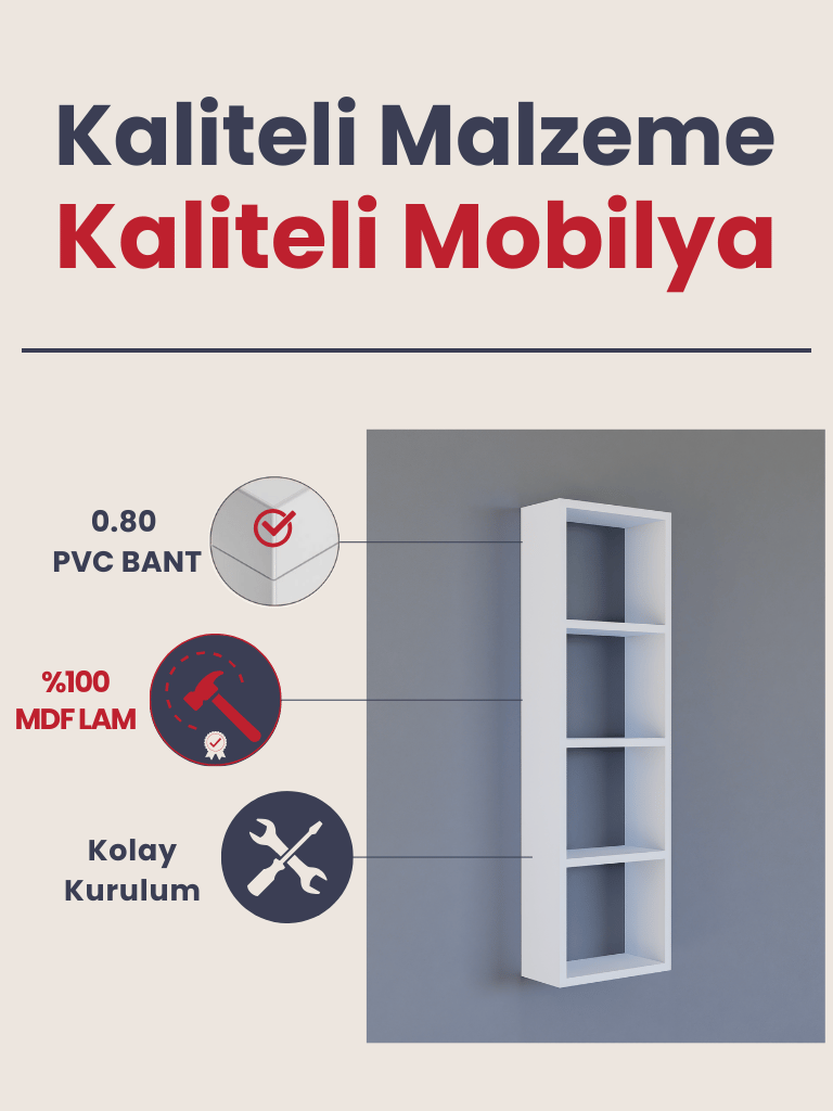 Raflı Dekoratif Kitaplık, Geniş Kitaplık, Ofis Kitaplığı, Duvar Rafı %100MDF 104x31cm