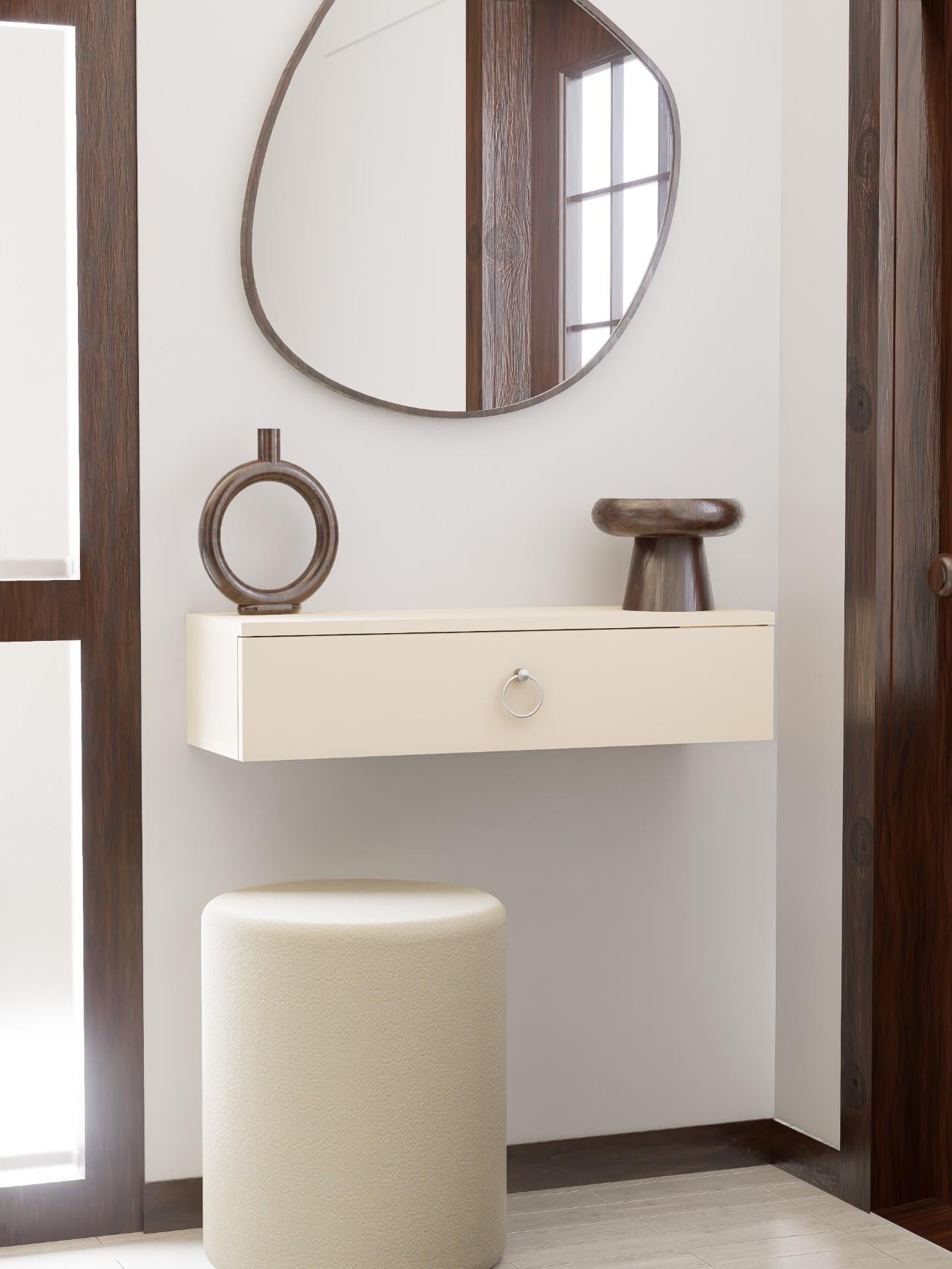 Vizon Rengi Duvara Monte Dresuar | Halka Kulplu Tek Kapaklı %100 MDF Konsol | Şık ve Modern Dekoratif Raf (80 cm) (VST06)